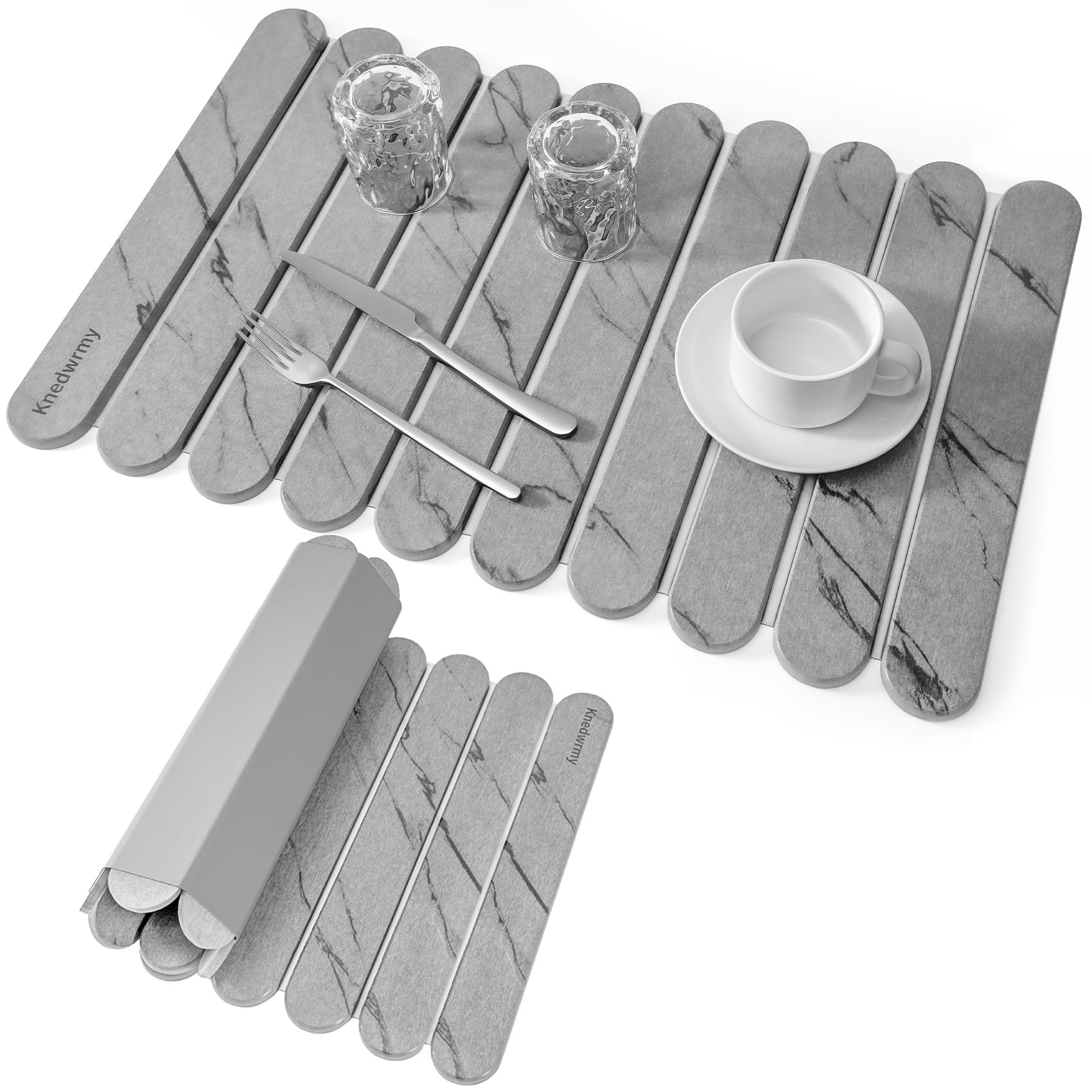 Stone Drying Mat for Kitchen Counter, 24"x16" Quick Dry Stone Dish Drying Mat, Foldable Absorbent Diatomaceous Earth Pad for Plates Cups Utensils (Gray)