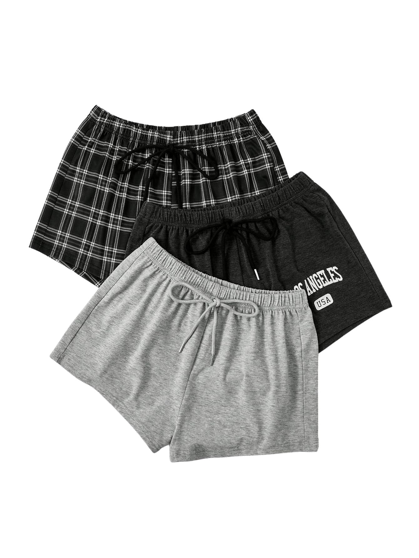 Women's 3 Pack Plaid Letter Graphic Pajama Shorts Elastic Waist Pj Lounge Shorts-image-49