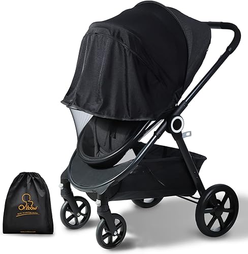 Orzbow Mosquitera 2 en 1 para bebé con parasol UPF50+ para cochecito, funda de privacidad transpirable con cremallera bidireccional y bolsa de