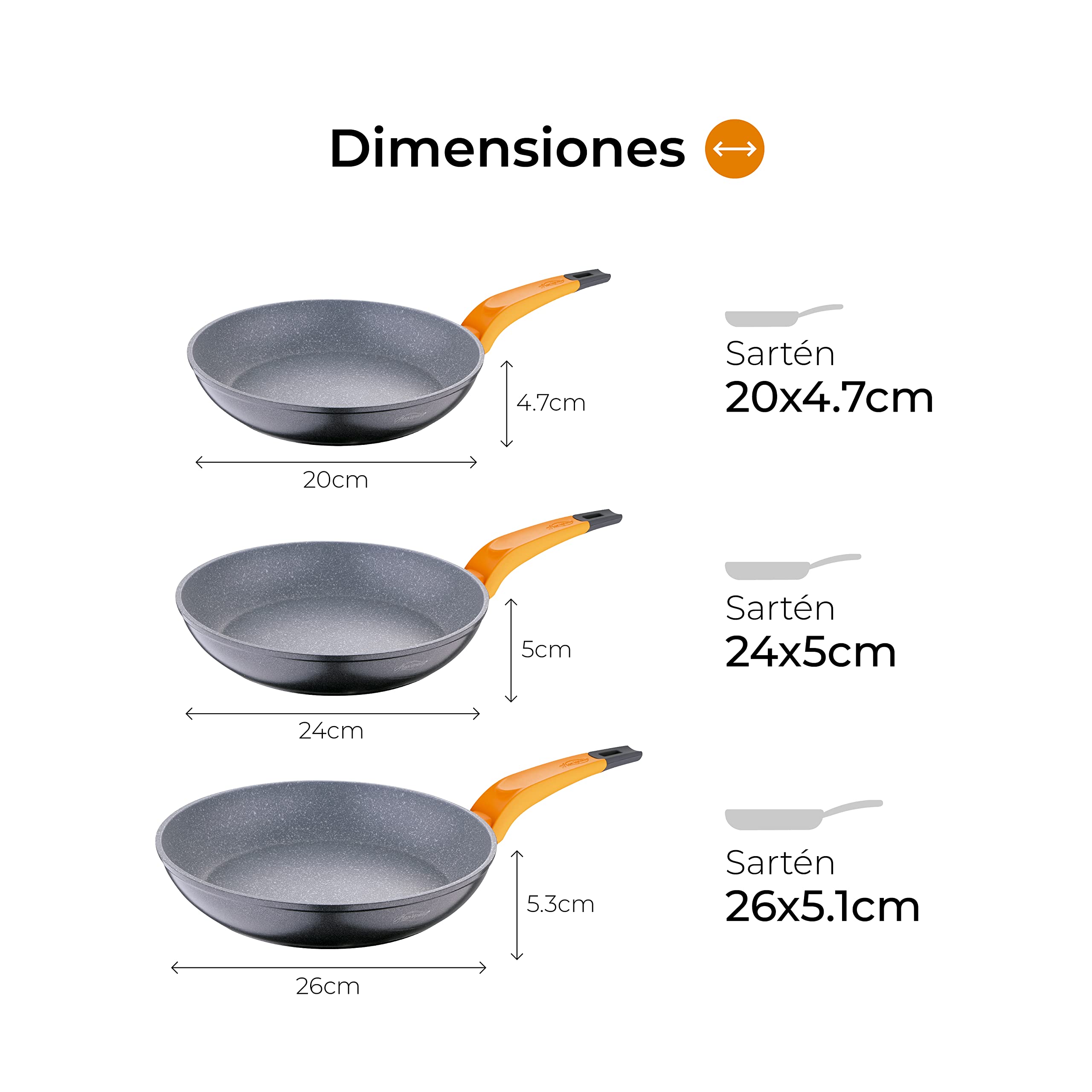Set Di Padelle Antiaderenti San Ignacio Índigo (3 Pezzi: 20, 24, 28 Cm) + 3 Utensili | Alluminio Pressofuso Per Gas, Elettrico, Vetroceramica