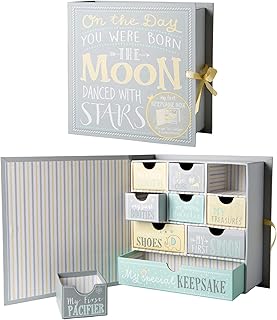 Votum Baby Keepsake Box for Treasured Memories, Moon & Stars - Lightweight, Handcrafted Baby Boxes with 9 Labeled Compartments for First Memories - Gender Neutral Baby Shower Gifts for Girls, Boys