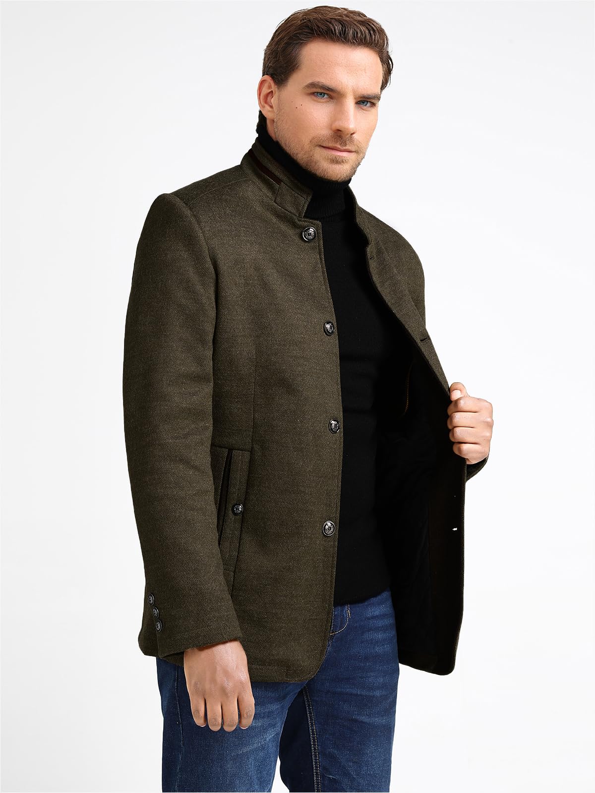 Allthemen Manteau Homme d'hiver Caban Court Slim Fit Col montant d'affaires sans Repassage Casual