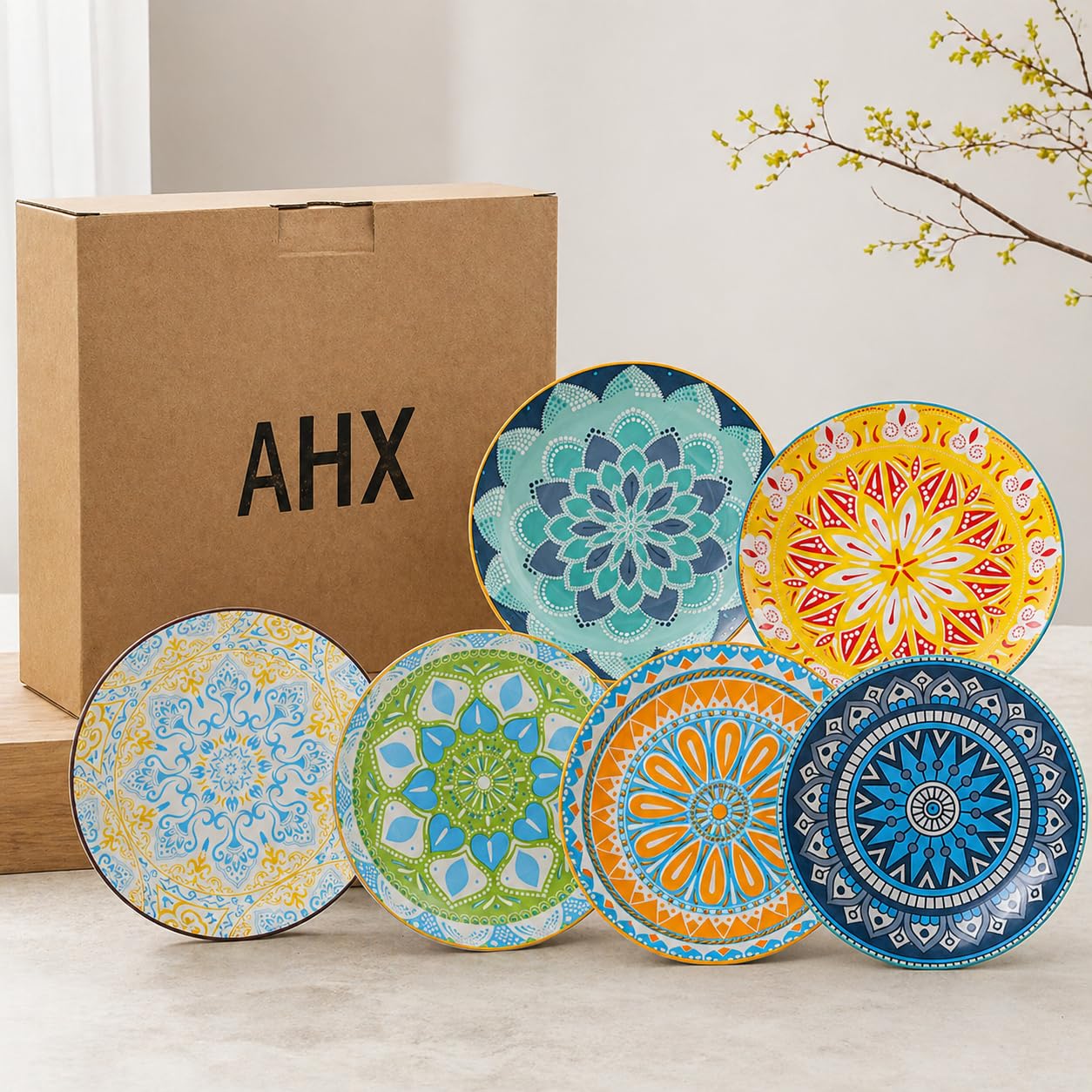 Assiettes Plates Assiette Creuse Porcelaine - Lot de 6 Assiette a Pates | Salade | Soupe | Dessert | Risotto - 680 ml - 20×4 cm