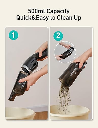 Miniatura 6 de Aspiron Aspiradora de mano inalámbrica, potente aspiradora de automóvil de 15 KPA, recargable, base de carga, mango ergonómico, herramienta de