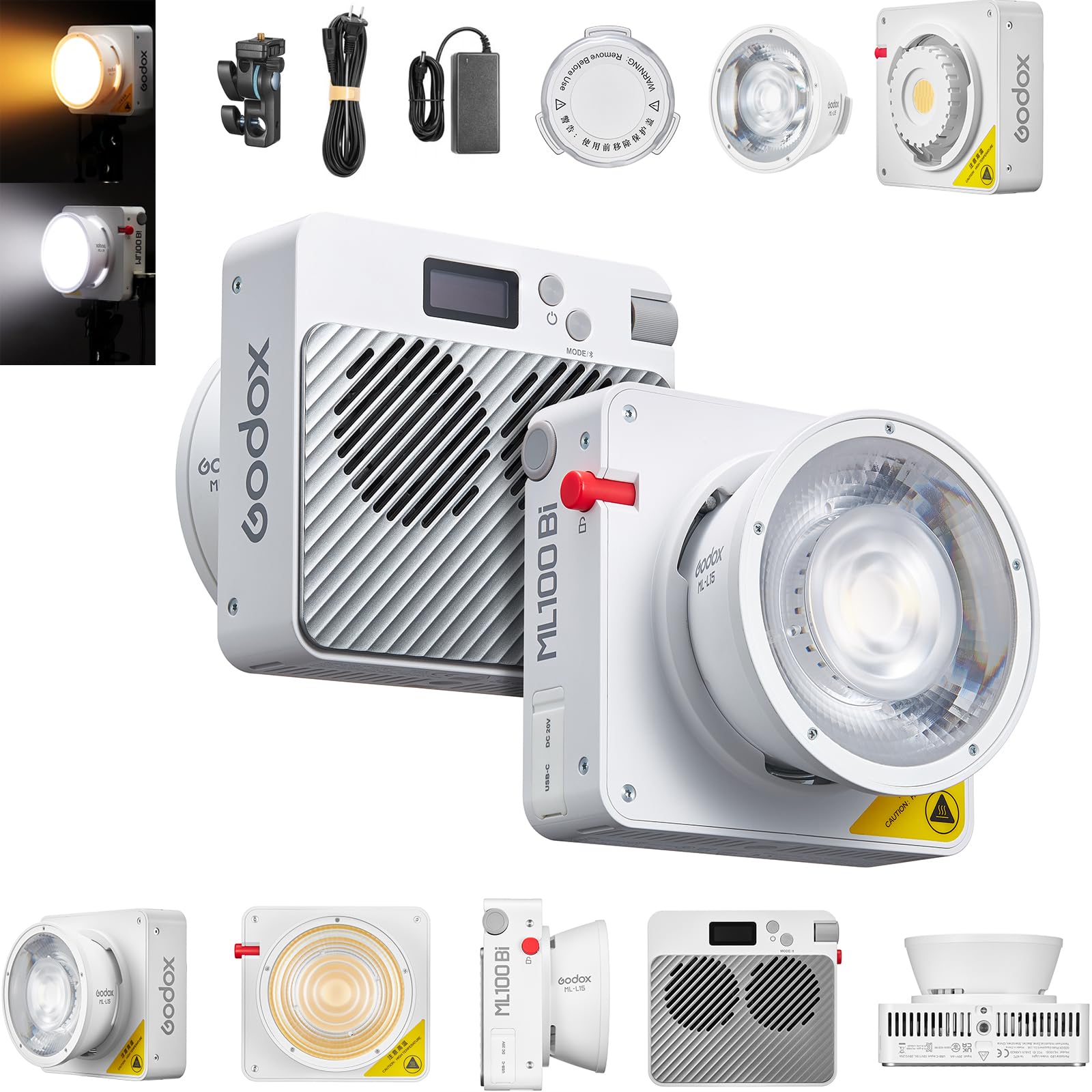 - Godox ML100Bi 120W Bi-Color LED Video Light, 2800K-6500K COB Continuous Output Lighting with Reflector, Adapter for Filmmaking, Live Streaming, Video and Studio Photography