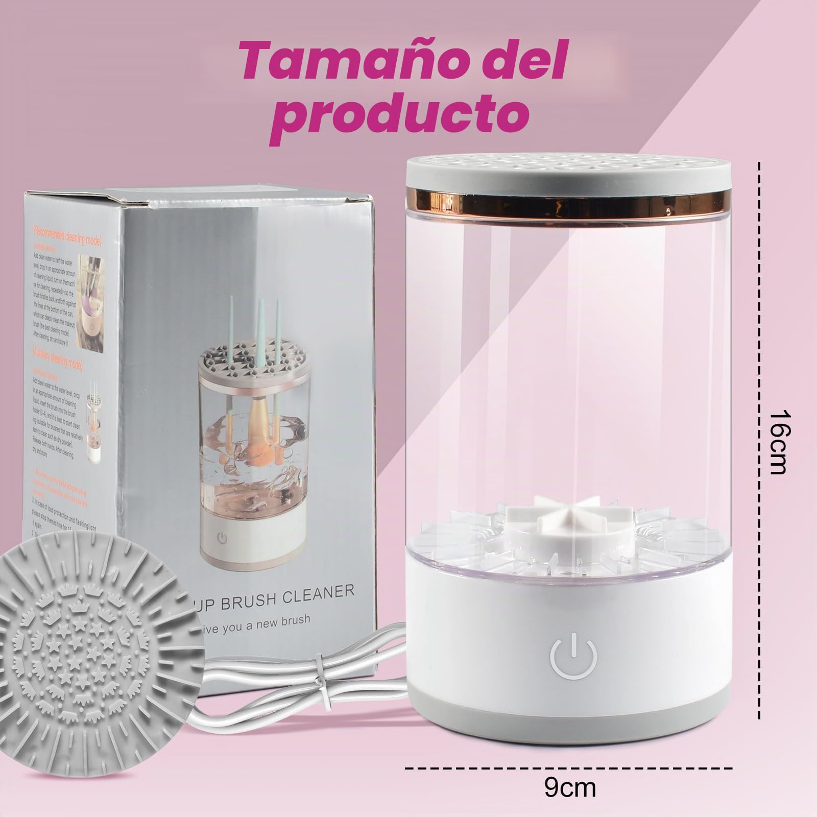 Funmo Limpiador de brochas de maquillaje, limpiador de pinceles eléctrico, limpiador de brochas de maquillaje, secador de brochas de maquillaje, portátil, automático, apto para la mayoría de tamaños
