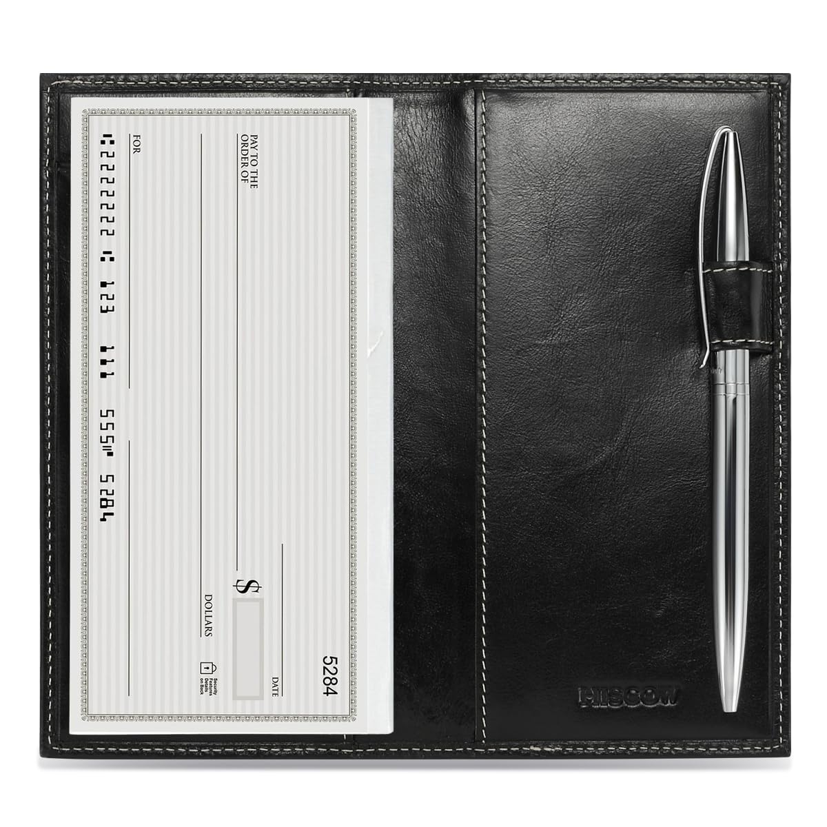HISCOW Leather Checkbook Cover for Duplicate Checks with Pen Holder