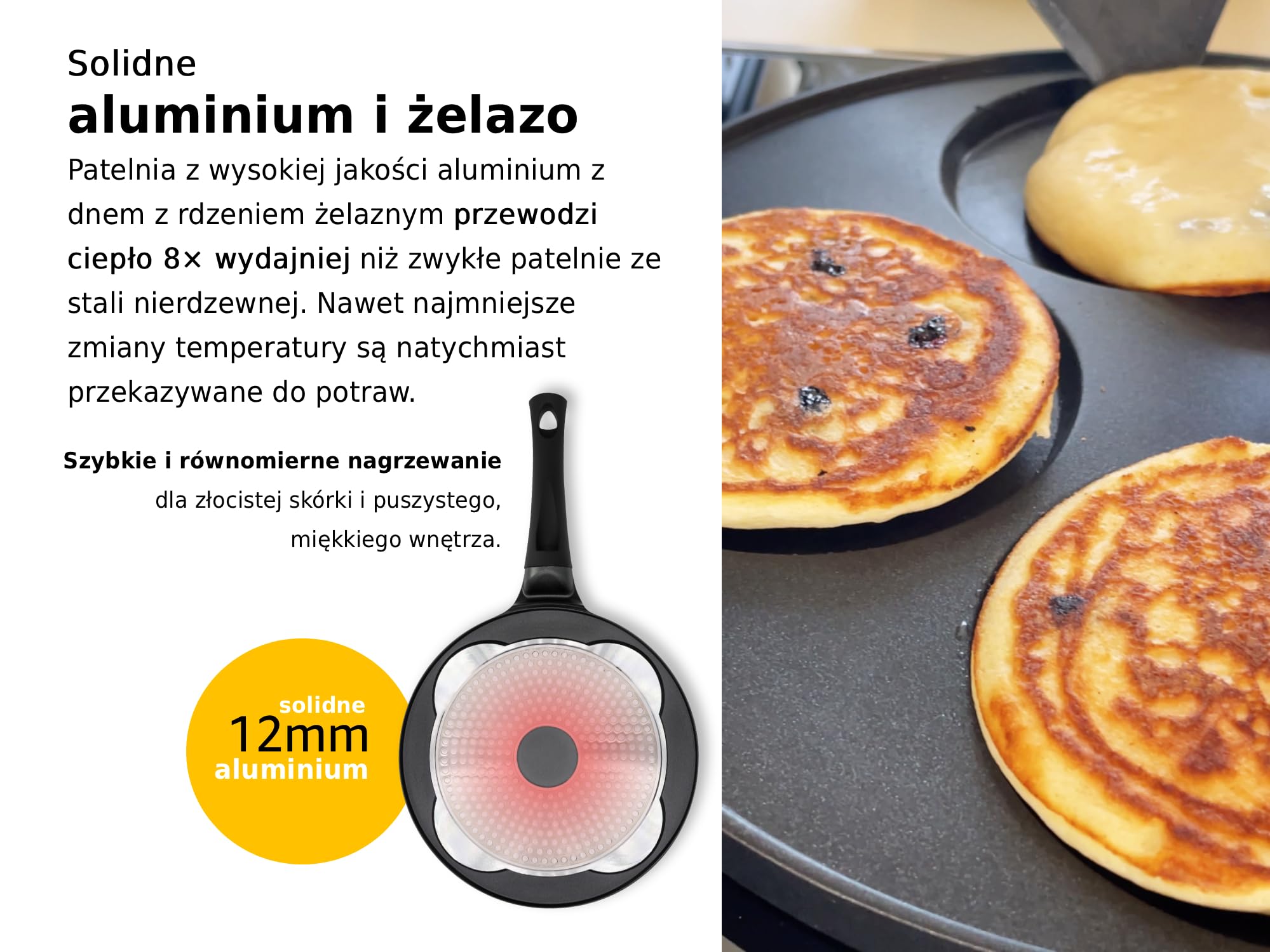 endusor Patelnia do Naleśników na Indukcję (Ø26cm) 4 foremki | Powłoka PowerShield, Gaz Ceramika Elektryczność, do jajek naleśników Poffertjes Blinis