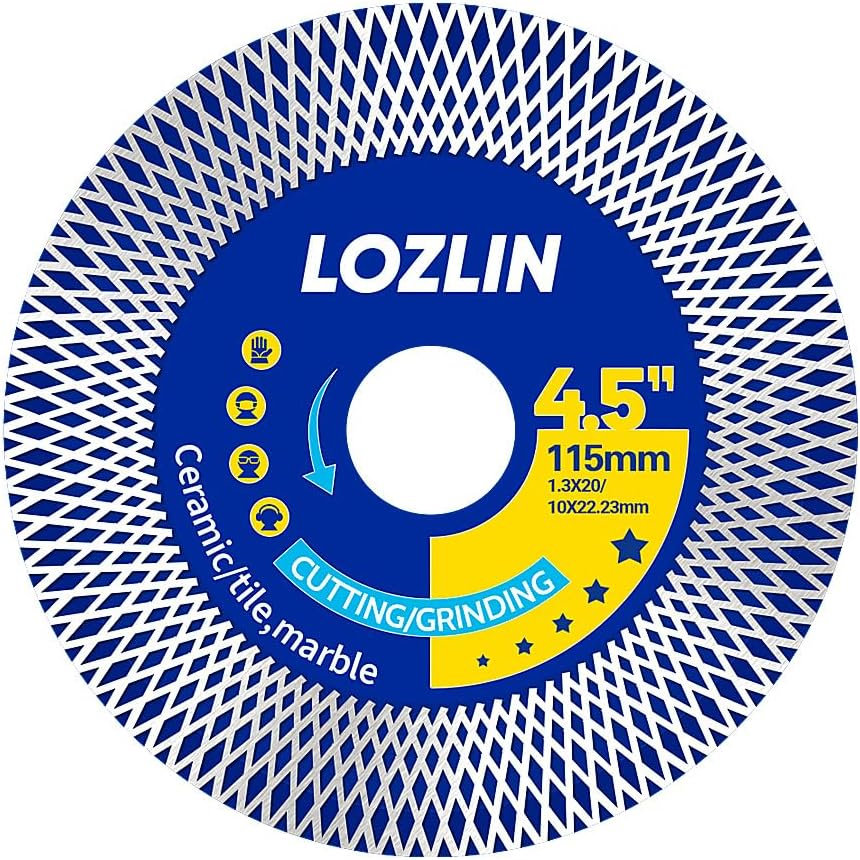 LOZLIN Diamond Blades 4.5" Diamond Angle Grinder Blade - Ultra-Thin Dry Cutting & Grinding Disc for Porcelain/Ceramic Tiles, Dual-Purpose Saw Blade
