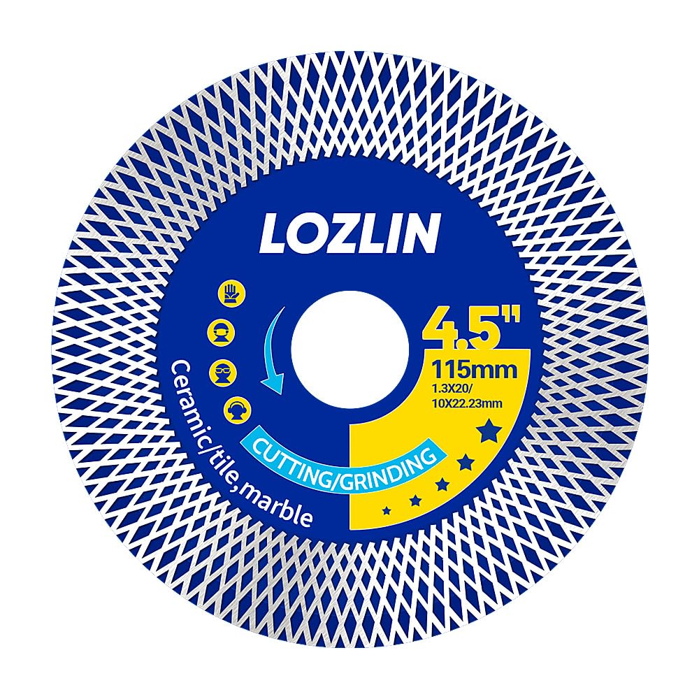 LOZLIN 4.5" Diamond Angle Grinder Blade - Ultra-Thin Dry Cutting & Grinding Disc for Porcelain/Ceramic Tiles, Dual-Purpose Saw Blade