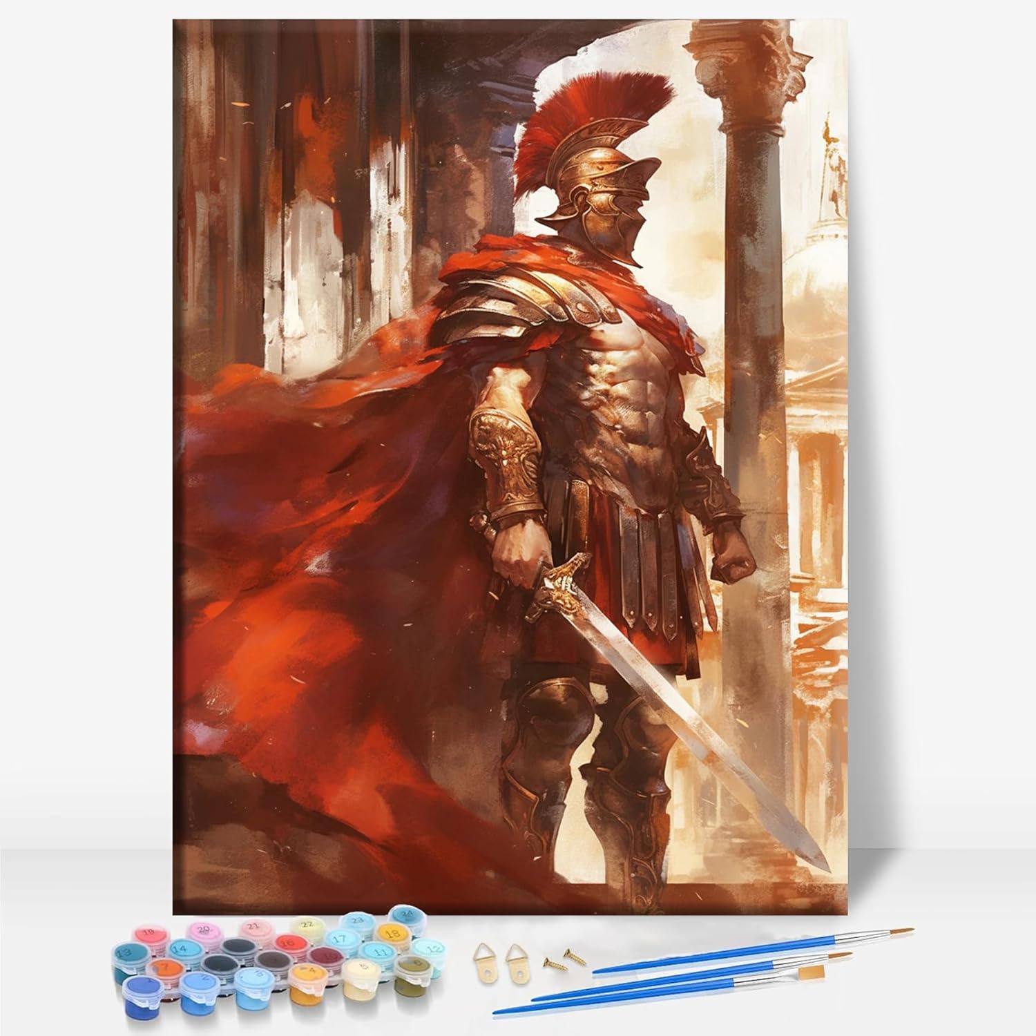 Aeontinity Medieval Knights Man Framed Canvas DIY Paint by Numbers Kit Bar Cafe Cave Home Room Wall Bathroom Porch Patio Decor Gift, 16 x 12 Inch