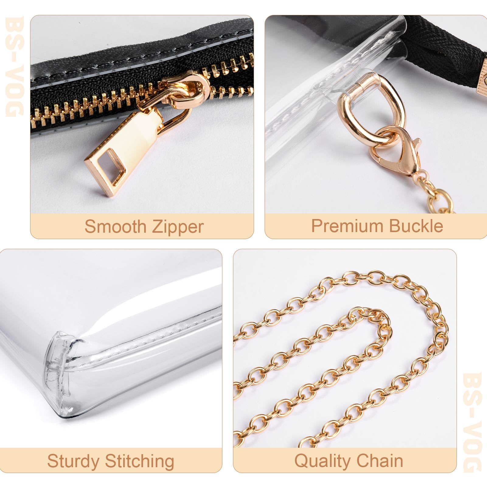 BS-VOG Clear Purse for Women - Stadium Approved Small Crossbody Bag with Zipper, Clear Stadium Bag for Concerts, Sports