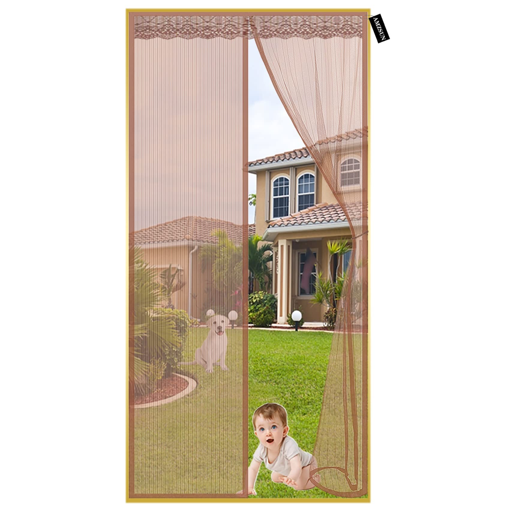 Moustiquaire Magnétique Porte,Anti-Mouche Insectes Rideau Porte 110xx240cm Moustiquaire Fermeture Automatique Antimoustique Sans Perçage Pour Couloirs Portes Patio - Brun