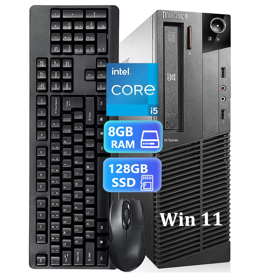 Lenovo ThinkCentre M91P SFF - Ordenador de sobremesa (Intel Core i5-2400, 8 GB de RAM, SSD de 128 GB, WiFi, Bluetooth, teclado americano QWERTY, Windows 11 Pro (reacondicionado)