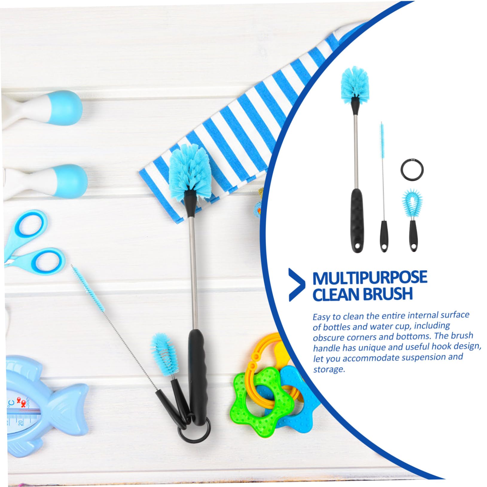 SEWOART 3pcs Cleaning Brush Hand Wire Brush Multipurpose Cleaner Water Cups Scrubber Brush Mini Bottle Brush Milk Bottle Brush Tool Long Handle Bottle Cleaner Cup Brush Blue Plastic