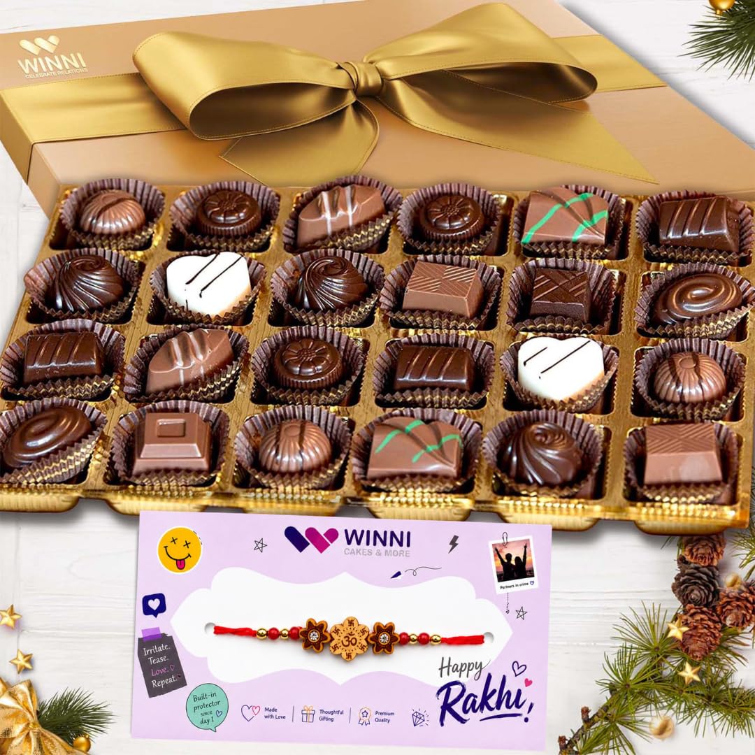 WINNI - Premium 24 Pcs Mix Chocolates + Rakhi Pack | Rakhi Gift For Brother & Sister | Belgian Chocolate Gift Box | Celebration Chocolate Gift Hamper | Rakhi Gift For Kids, Girls, Boys, Brother, Sister, Bhaiya, Bhabhi | Rakhi Gift Set | Dark Chocolate Pack | Chocolates Gift Bouquet | Imported Chocolates | Return Gift-image-38
