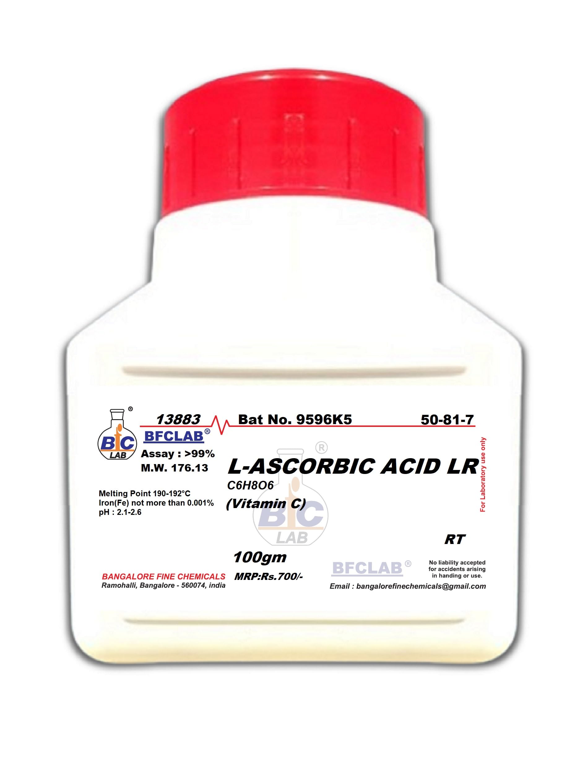 BFCLAB L-ASCORBIC ACID LR (Vitamin C) - 100gm CAS No. 50-81-7. (C6H8O6)