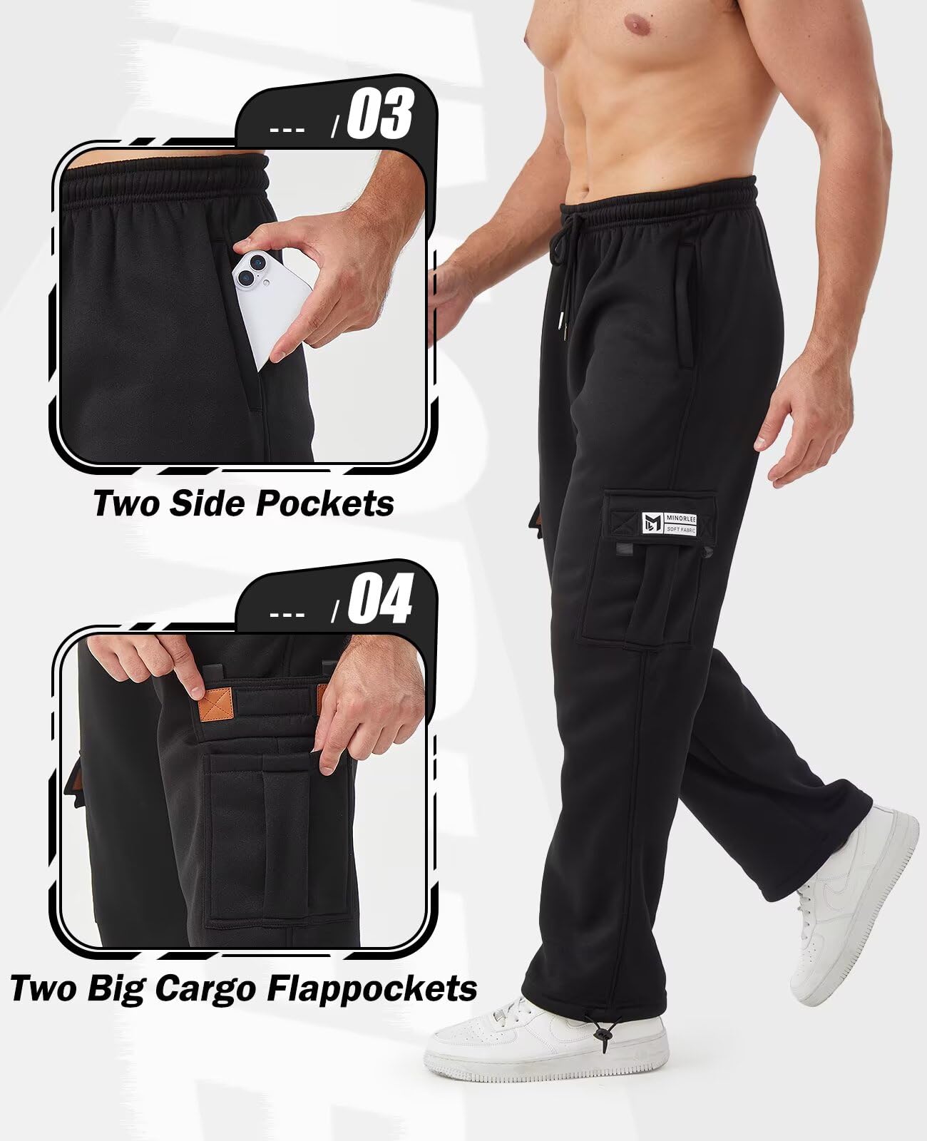 3er-Pack Cargo Jogginghose Herren, Cargohose Herren mit Taschen Trainingshosen Herren Fleece Bequeme Passform-Sporthose Herren Lang Taktische für Wandern