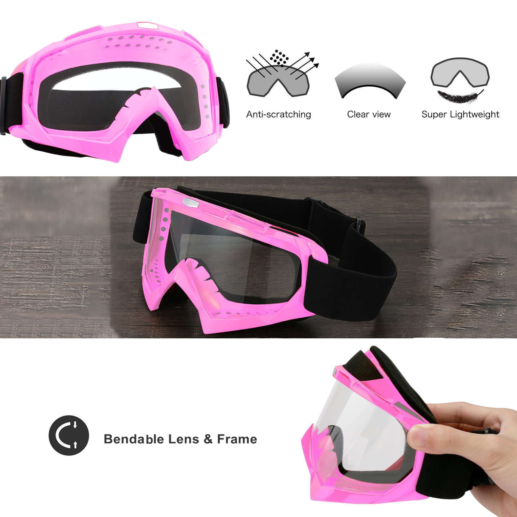 LJDJ Occhiali da moto Dirt Bike ATV Off-Road Equitazione Motocross Occhiali con protezione solare UV Neck Gaiter Face Cover