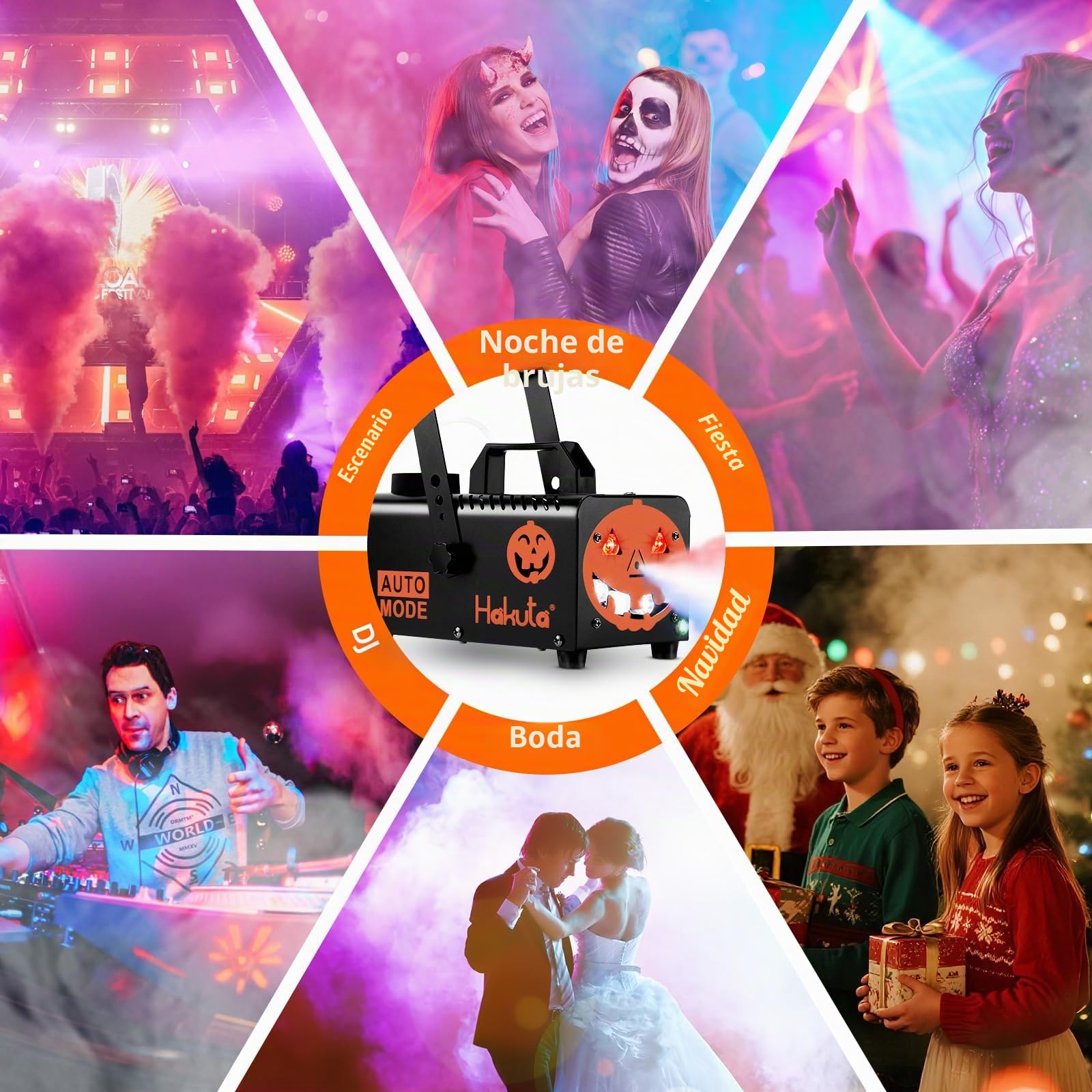 Hakuta Máquina de Humo Profesional con 6 Luces LED RGB, 2300 CFM - Niebla Automática para Halloween/Navidad/Bodas, Control Remoto y Soporte Colgante | Máquina de niebla automática 2300 CFM con función de pulverización automática, ideal para Halloween, Nav