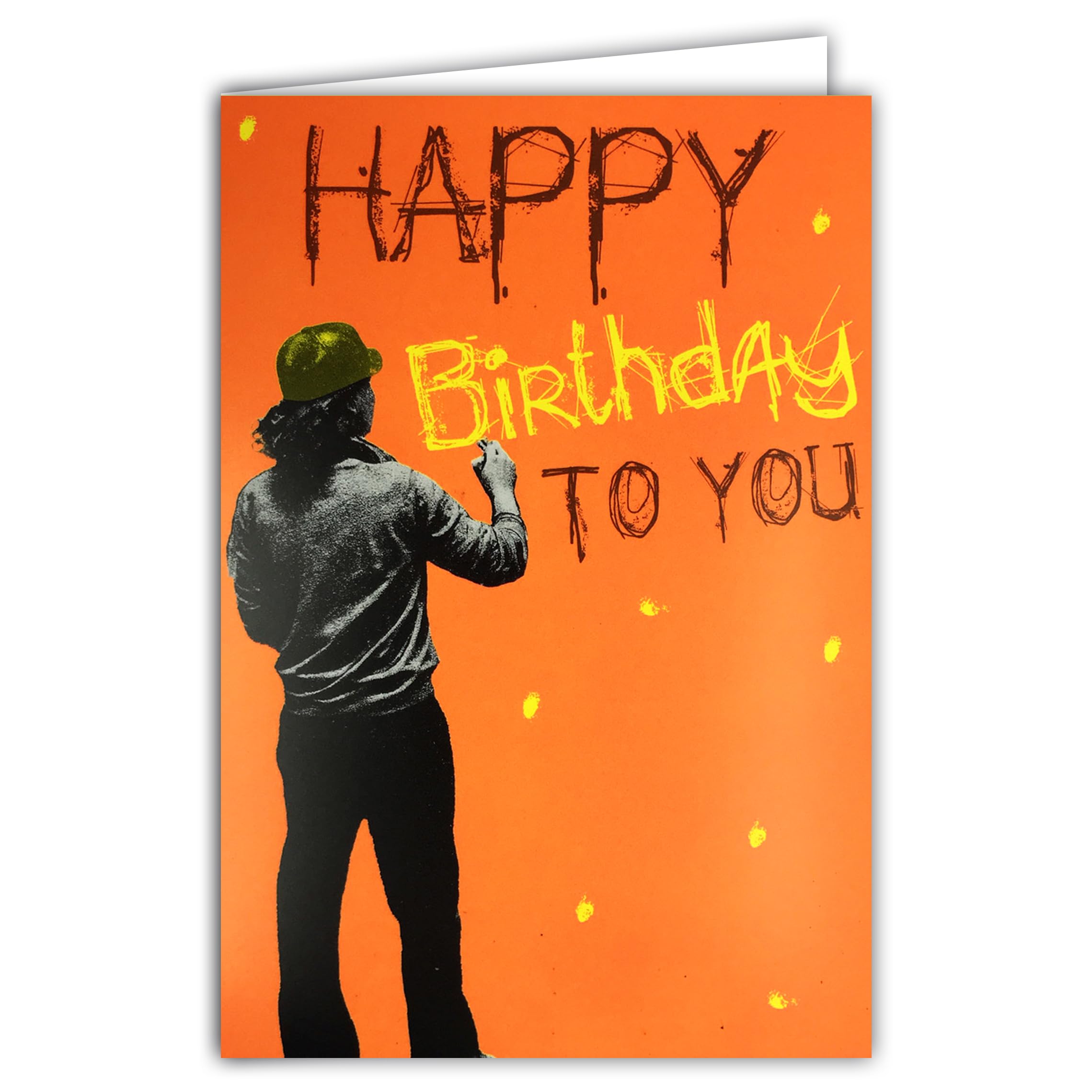 AFIE 69-8115 Happy Birthday to You Fluorescent Card with Envelope 12 x 17.5 cm – Illustration Man Street Artist Graffiti Artist with Tagueur Cap – Real Fluorescent Inks – Created and Made in France