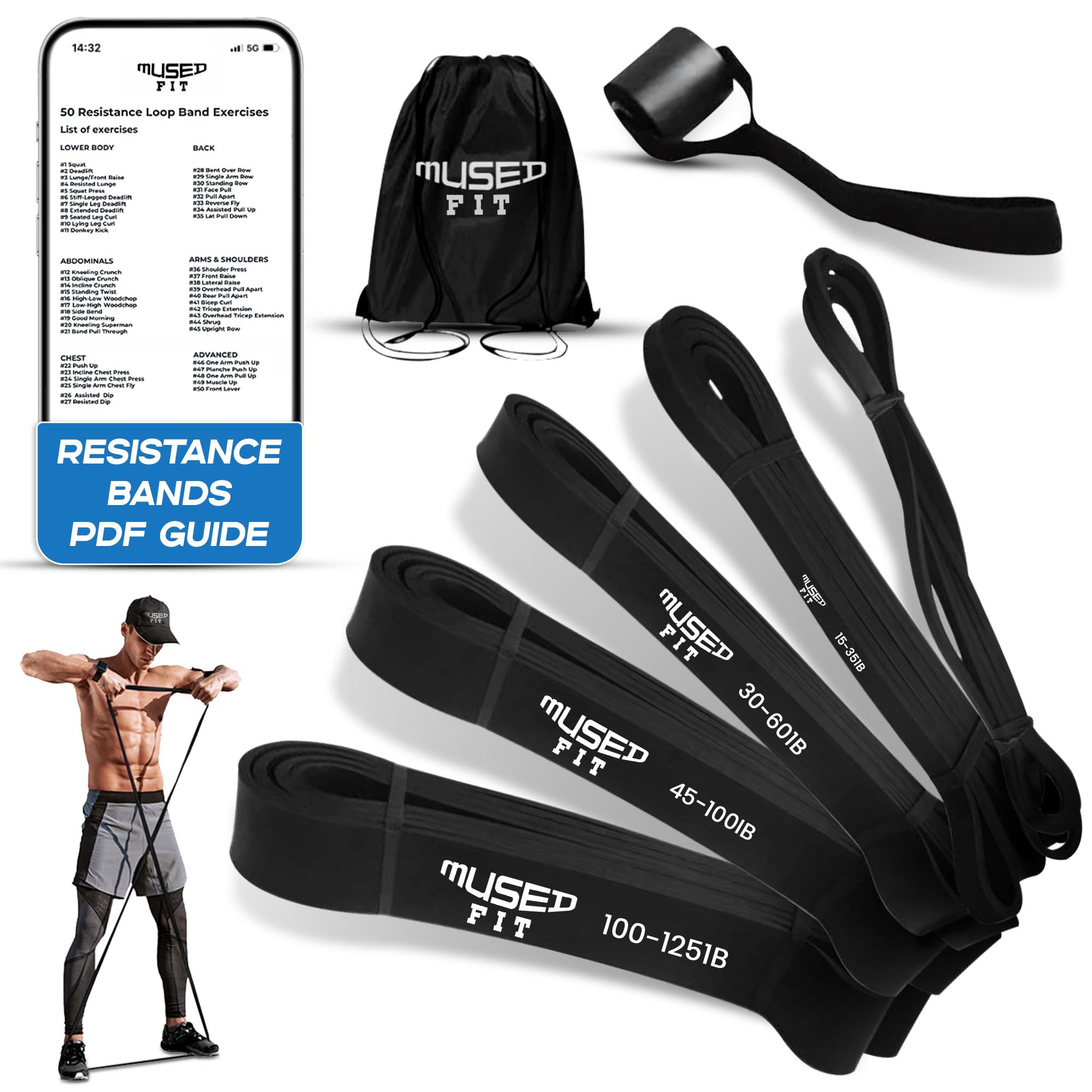 Set di fasce di resistenza per trazioni: 100% gomma naturale (5 livelli con gancio per porta), fasce elastiche per fitness per casa, palestra, ideali per allenamento Sringht, fisioterapia, crossfit,