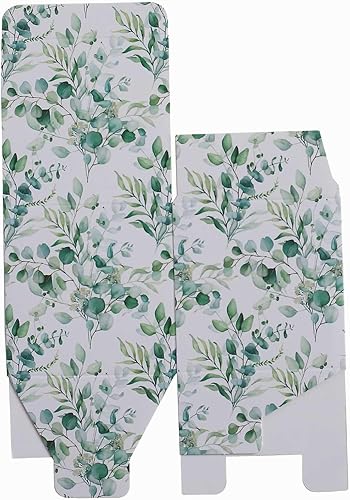 Miniatura 7 de Efavormart - Paquete de 25 cajas de regalo de papel con estampado de hojas de eucalipto blancas y verdes, cajas de regalo de cartulina para fiestas,