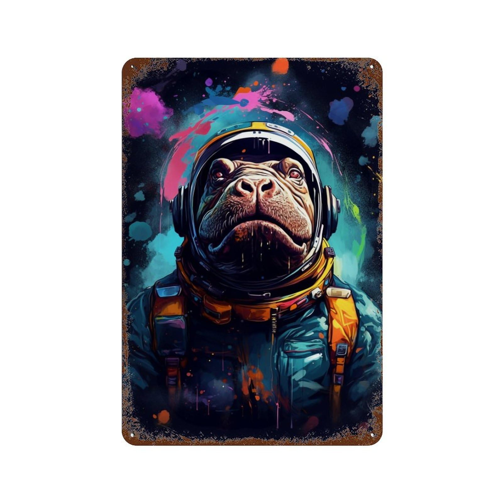 Hippopotamus Astronaut Space Suit 11.8"x7.9" Retro Metal Sign, Shabby Chic Decor for Garage, Bar And Workshop Decor