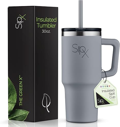 Miniatura 10 de SIPX Vaso aislado de 30 onzas con asa y pajita, acero inoxidable aislado al vacío, a prueba de fugas, apto para portavasos - Perfecto para café