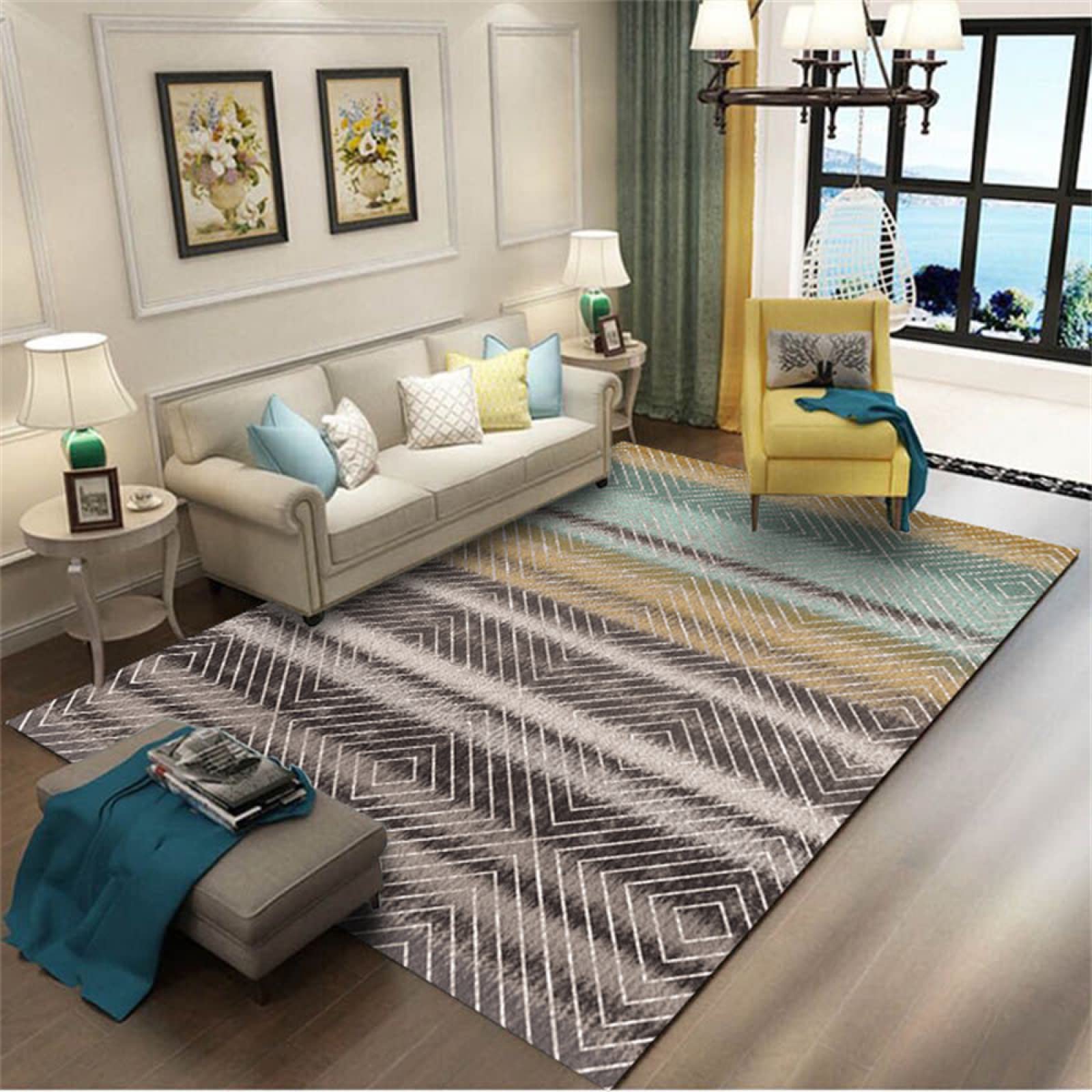 Tapis salon moderne gris bleu 170x240cm pour espace enfant