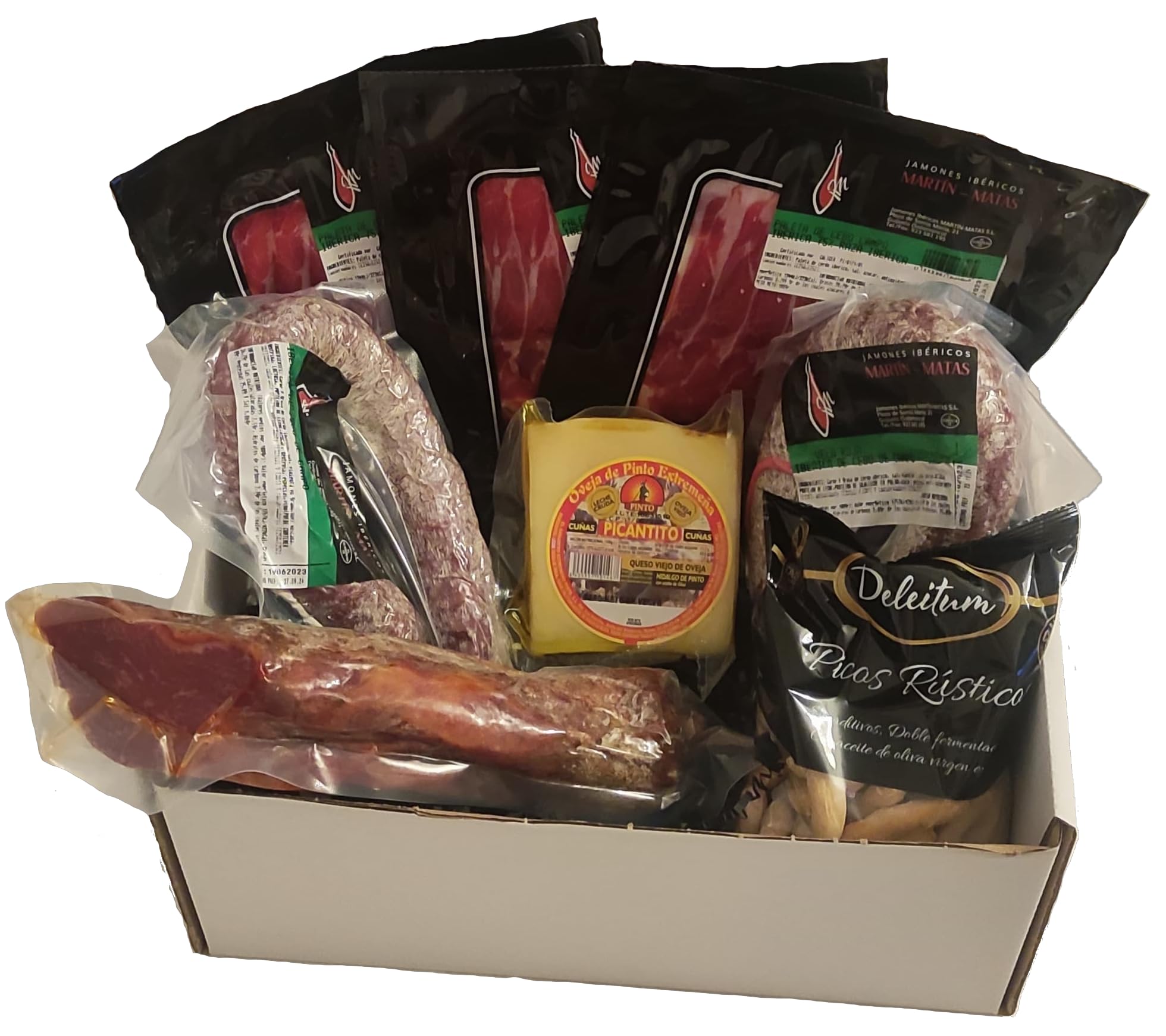 Lote "Ibéric BOX'', Tesoro artesanal Ibérico Premium de Jamón, Lomo, Chorizo, Salchichón Ibéricos de Cebo Campo y Queso Curado - Delicatessen Españolas para regalo