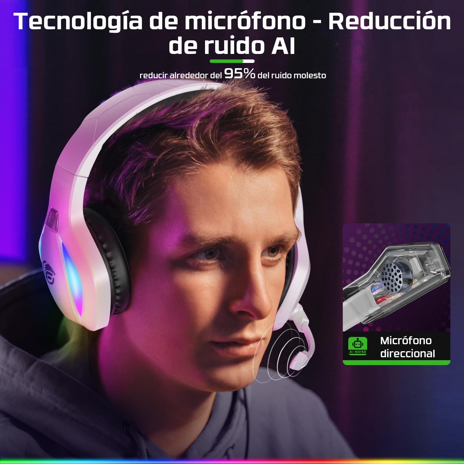 Fachixy FC100 Cascos Gaming para PS4/PS5/PC/Xbox One/Switch, Auriculares Gaming Cancelación de Ruido, Cascos con Microfono Estéreo Sonido, Cascos PS4 con 3.5mm Jack con Luz RGB