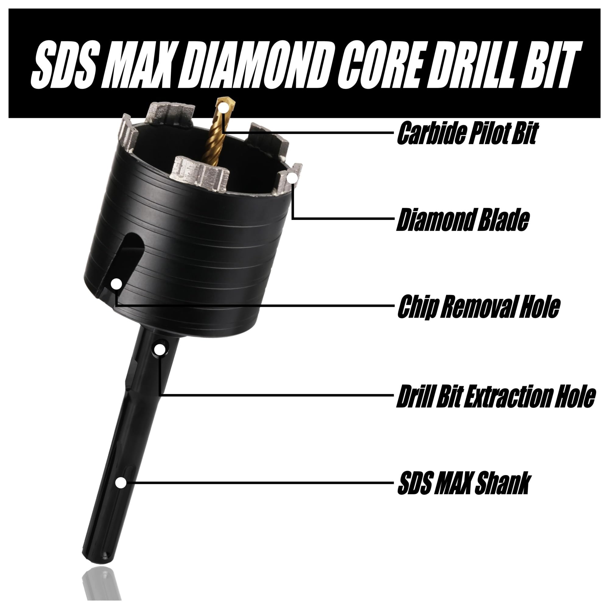 Broca De Diamante De 68/72/82 Mm For Perforación En Seco De Hormigón Con Adaptador SDS Max For Ladrillo, Bloques De Cemento, Piedra, Granito Y Mármol.(82mm)