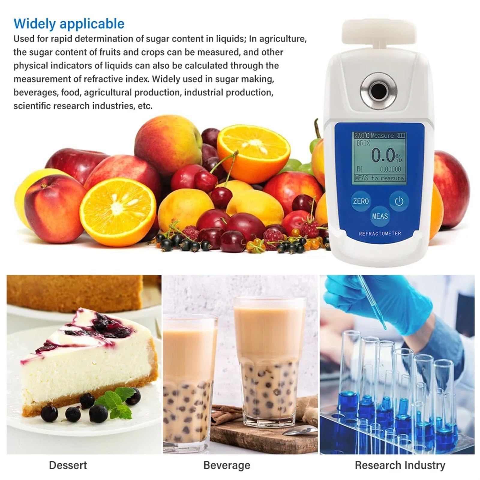 Refractómetro Refractómetro Digital 0-55% Medidor de Contenido azúcar en Bebidas Jugo Fruta Monitor UVA