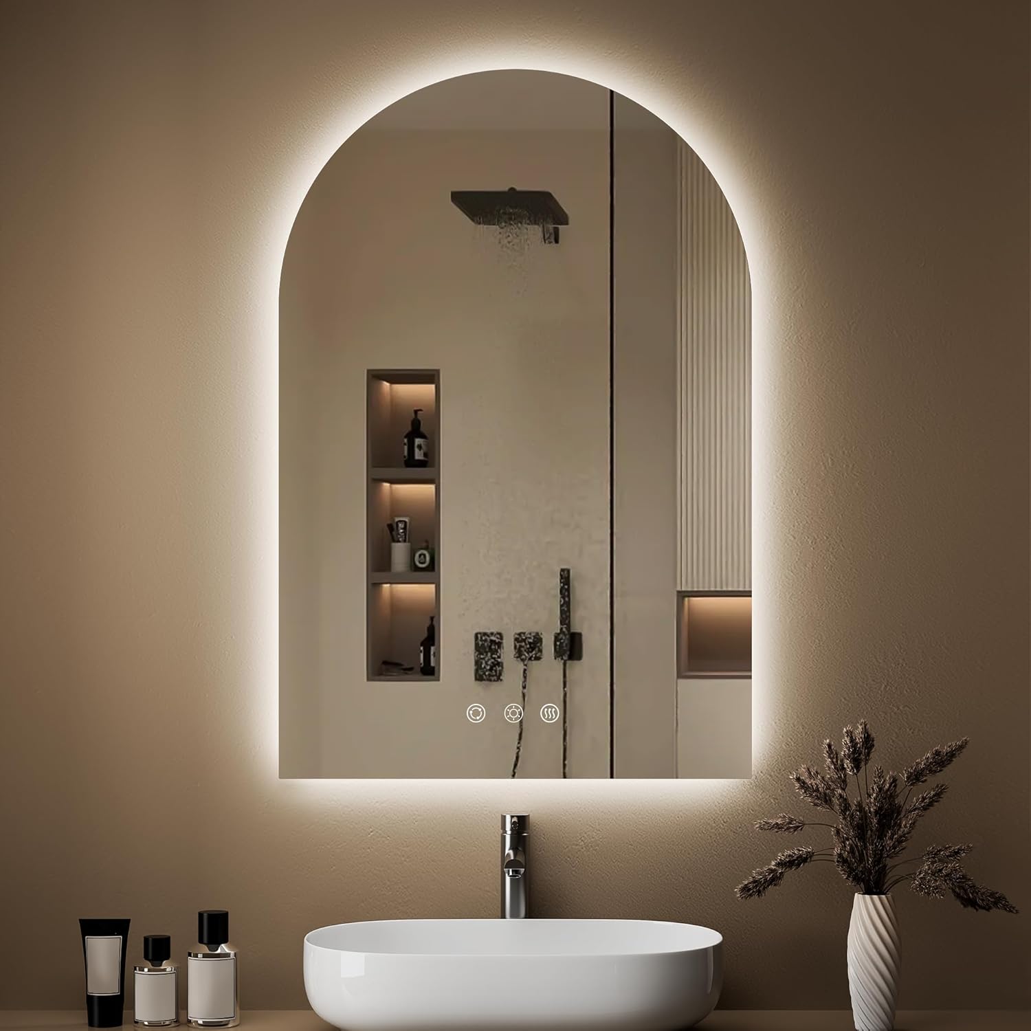 Arched Backlit Mirror Bathroom 24"x36", LED Mirror for Bathroom-Anti-Fog, Dimmable-Bathroom Mirror with Lights,3 Colors