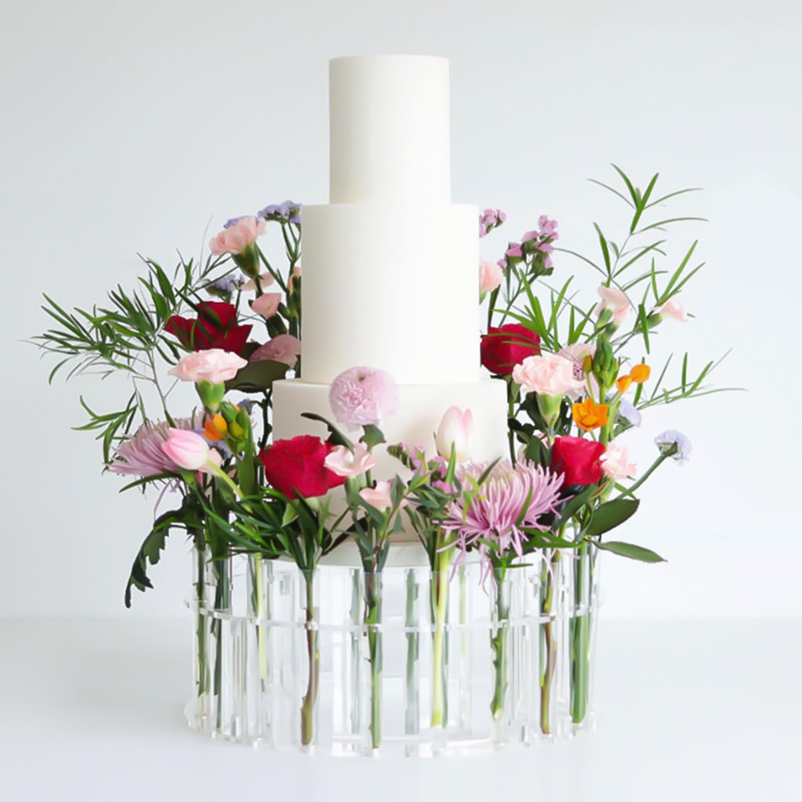 Alzata per Cupcake Alzata per Torta con Fiori Artificiali Alzata per Torta in Acrilico Trasparente Elegante espositore per Dessert per Feste di Matrimonio 30 cm