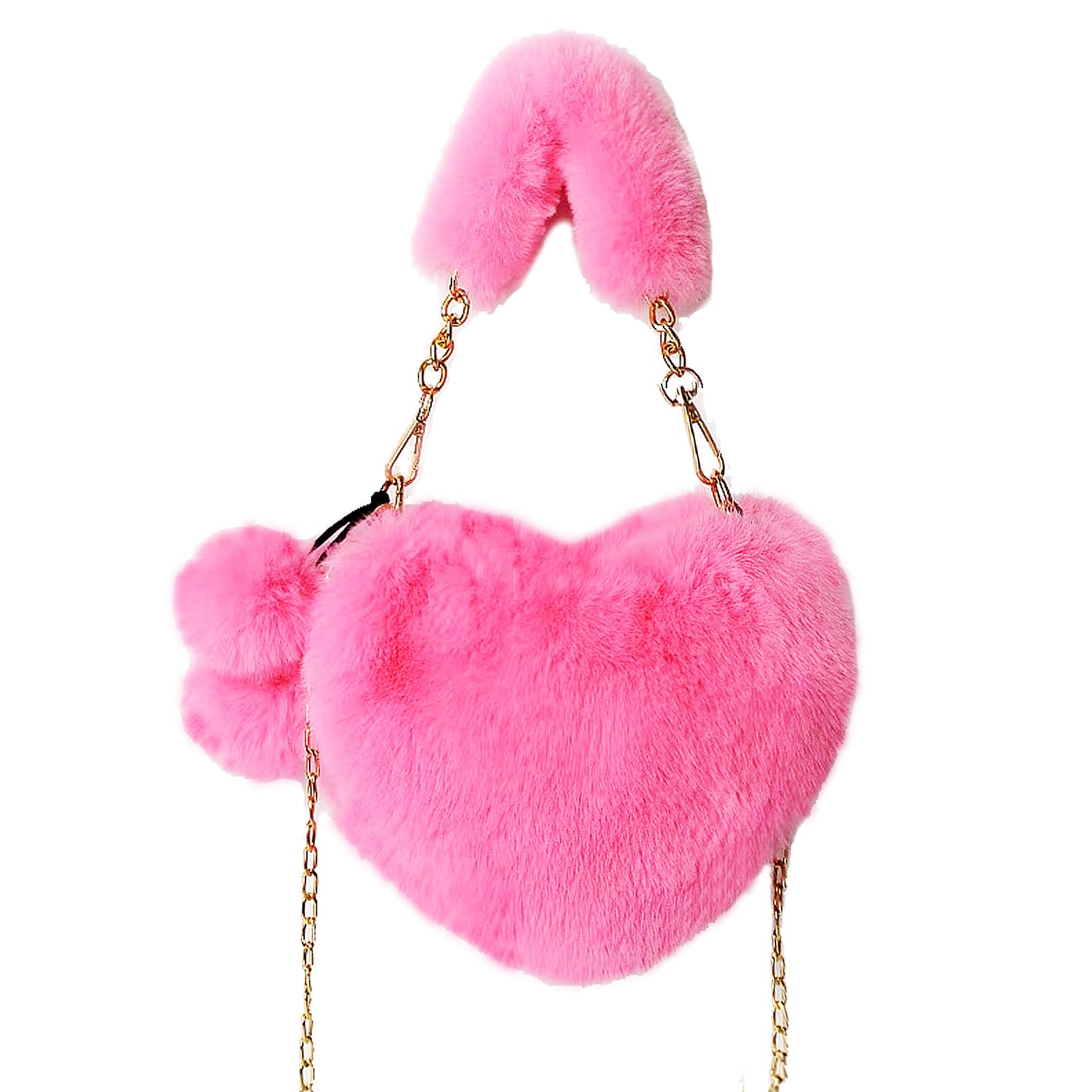 BIBDOO Furry Heart Shaped Purse for Women Cute Girls Shoulder Bag Crossbody Handbag
