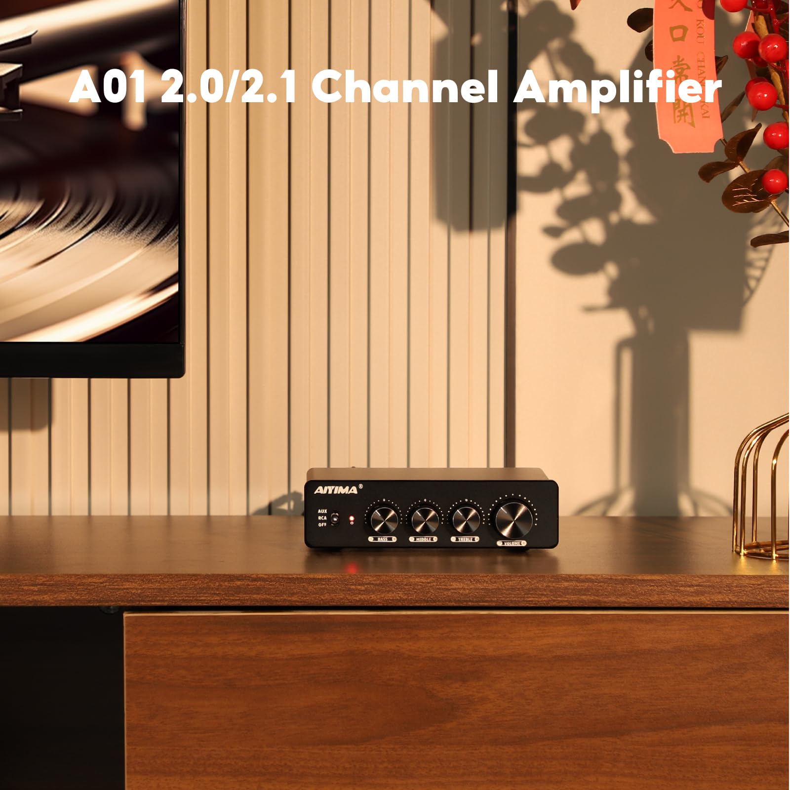 AIYIMA A01 TPA3116 Amplificador de potencia 2.0/2.1 CH Mini Amplificador Hi-Fi Clase D Amplificador integrado para altavoz doméstico Amplificador estéreo de 100 W con control de graves Alto Treble