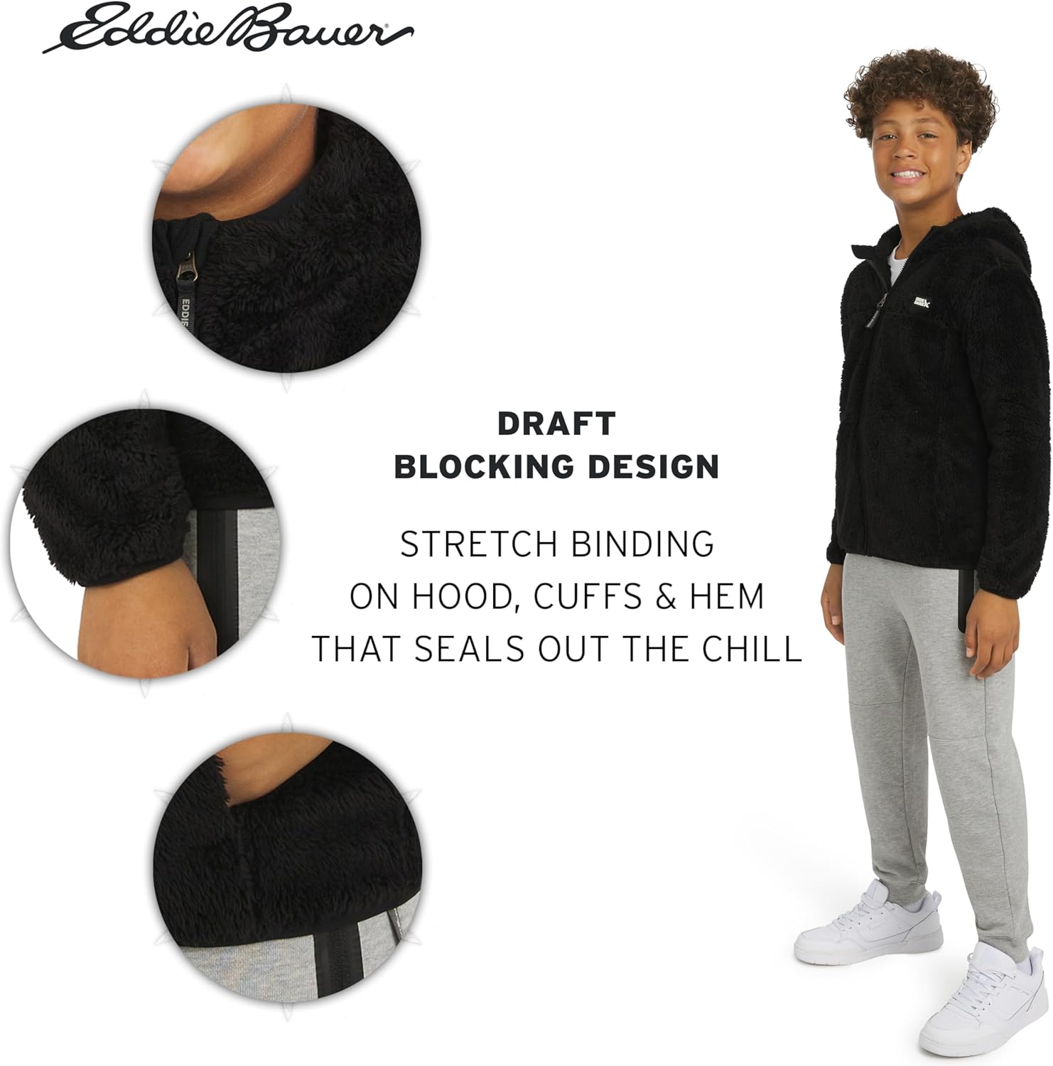 Eddie Bauer Boys' Quest Plush High Pile Faux Sherpa Hooded Jacket - Image 4