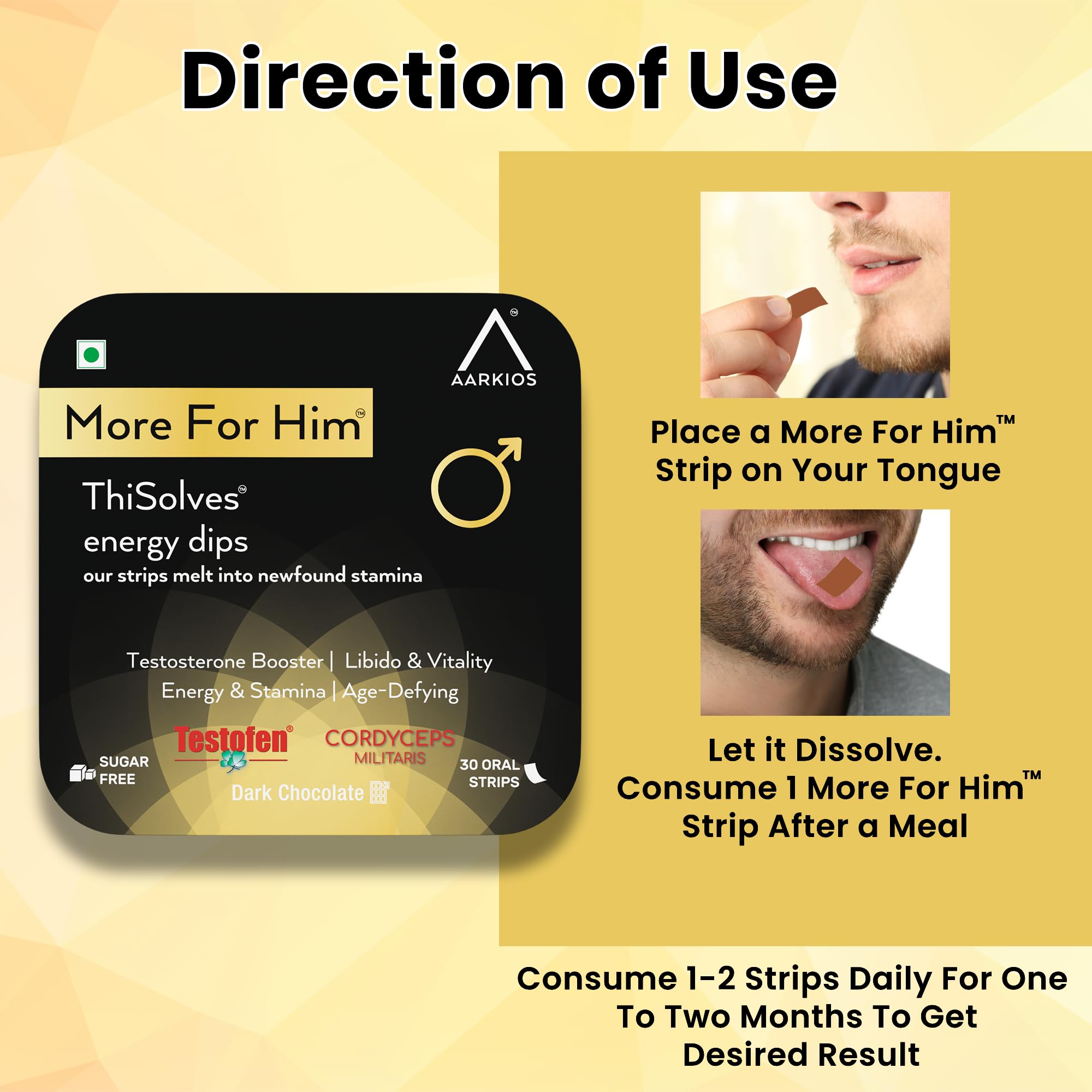 AARKIOS More For Him Testo Power with Testofen, Himalayan Shilajit, Ginkgo Biloba & Ashwagandha | Plant-Based Supplement for Men | Supports Vitality, Stamina & Energy | 30 Oral Strips 4
