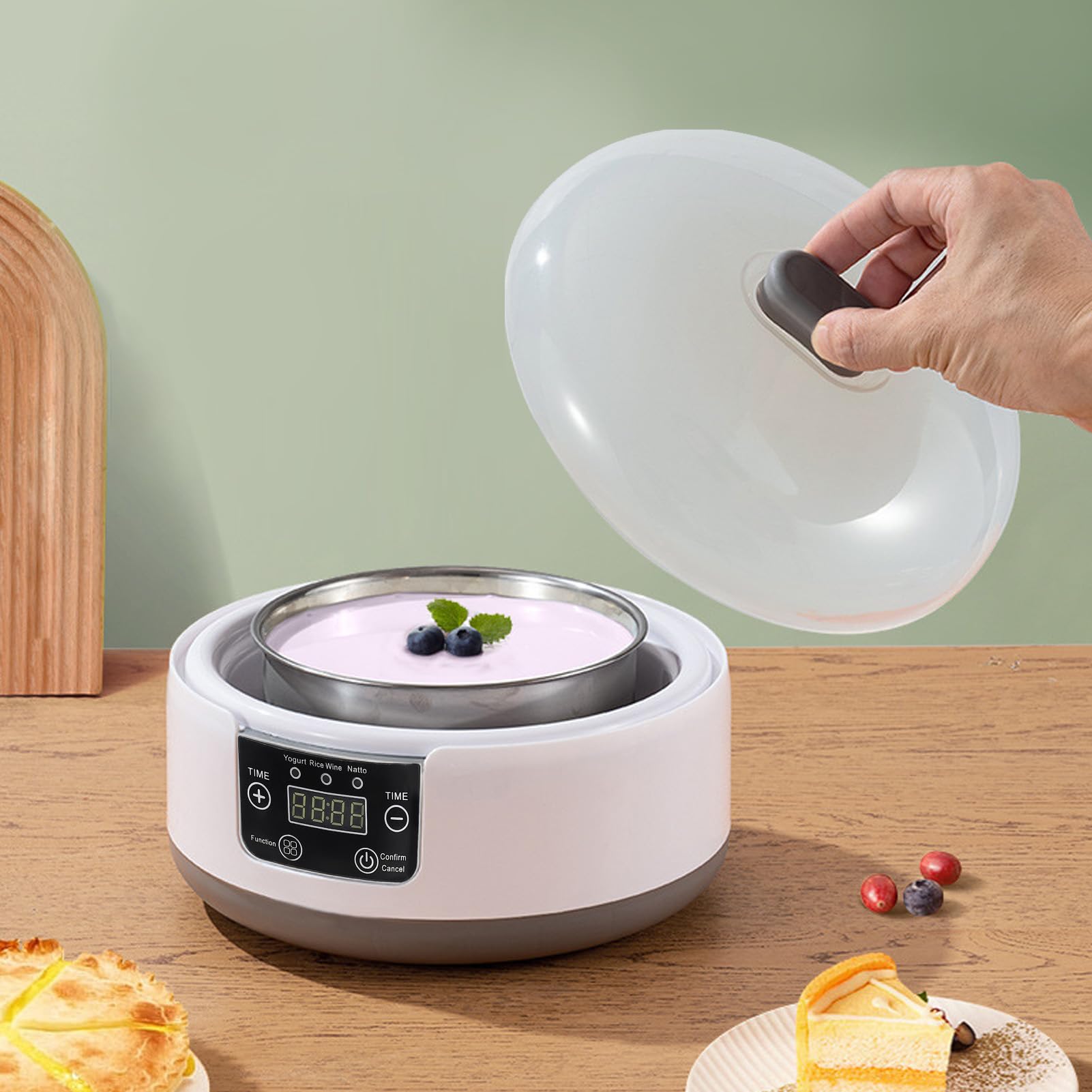 Elektryczna maszyna do robienia jogurtu, 1,2 l domowy jogurt Natto Maker, domowy inkubator do jogurtu ze szklanym słoikiem i wkładką ze stali nierdzewnej, do domowego (Wtyczka UE