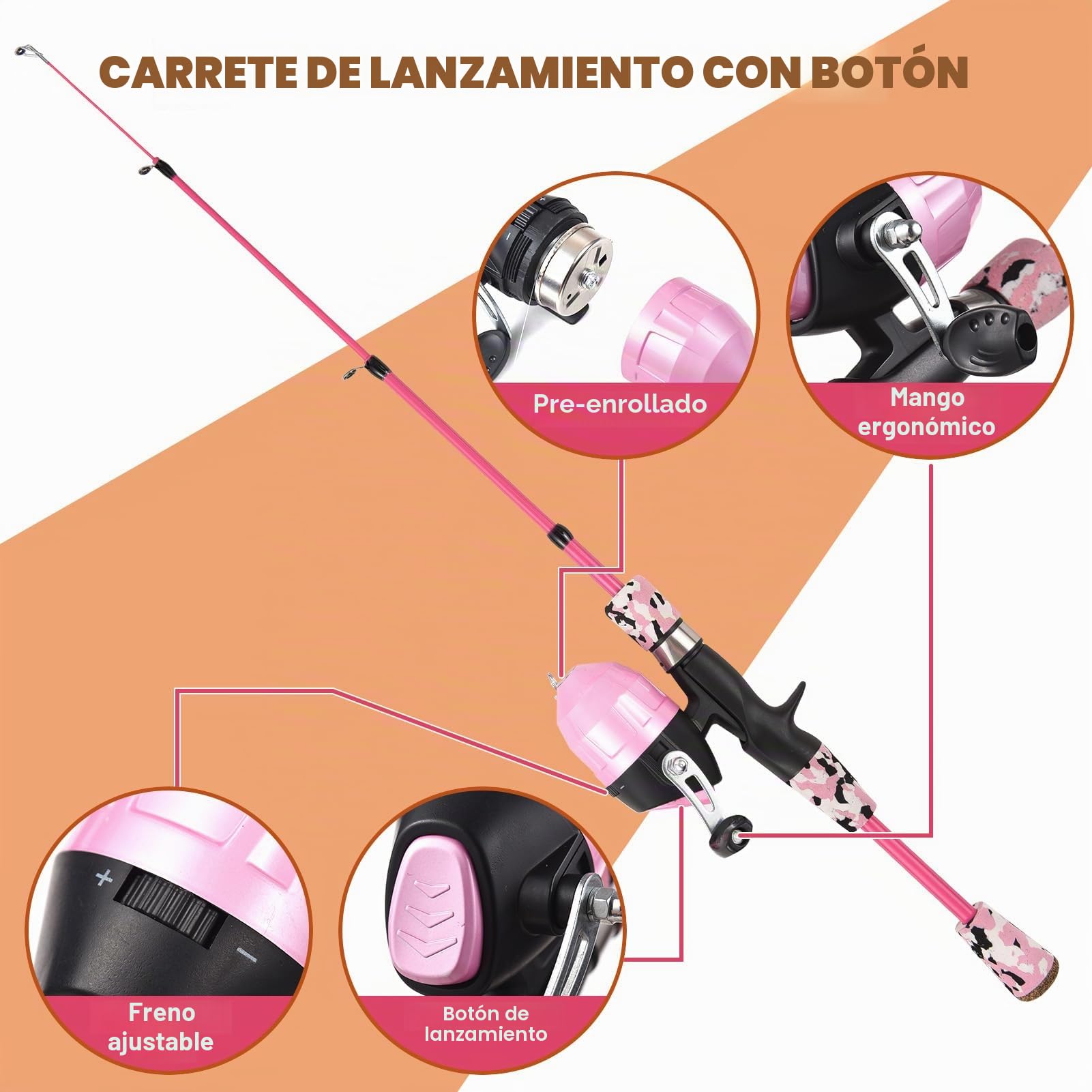 Combo de Carrete y caña de Pescar, Kit Combinado de caña de Pescar y Carrete telescópico para niños, con señuelos de Pesca, líneas de Pesca, anzuelos