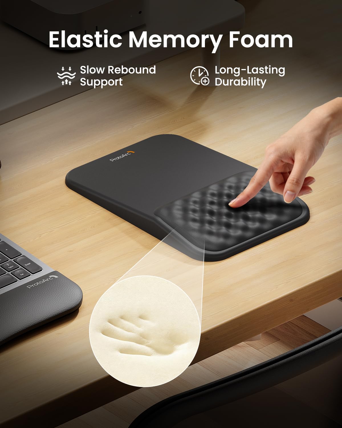 ProtoArc Tappetino per mouse con supporto per il polso in pelle PU antiscivolo impermeabile memory foam