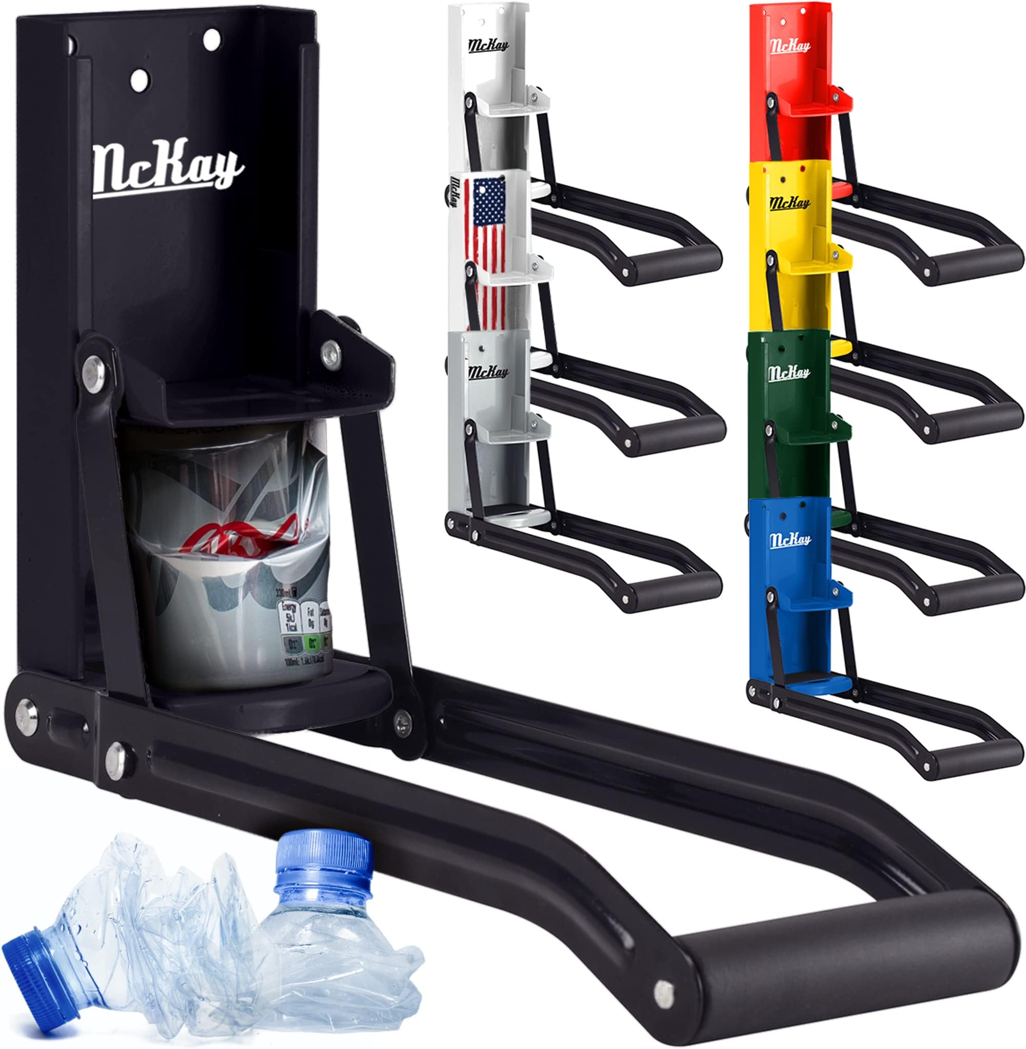 McKay (470ml Heavy Duty, Black) - 470ml Metal Can Crusher, Heavy-Duty Wall-Mounted Smasher for Aluminium Seltzer, Soda, Beer Cans and Bottles for Recycling - Black