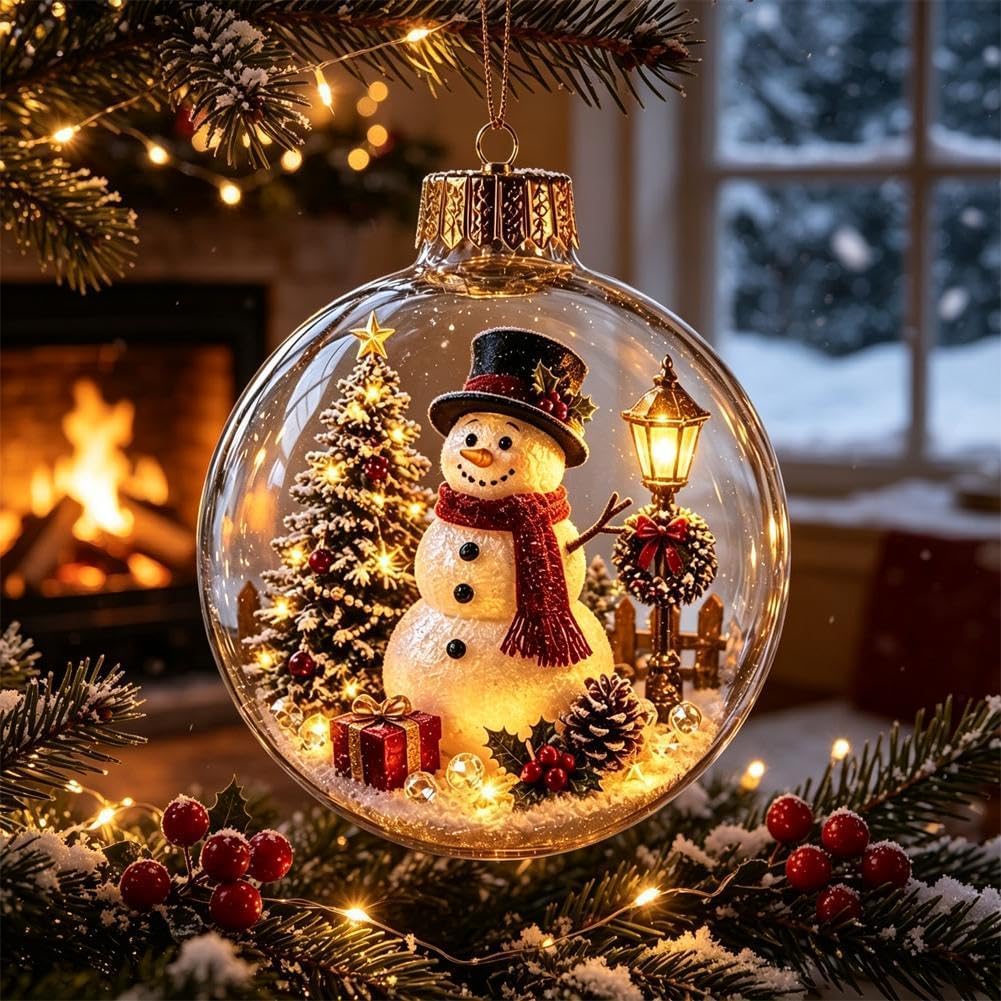 Glowing Christmas Story Ornament, LED Light Up Xmas Scene Hanging Decor