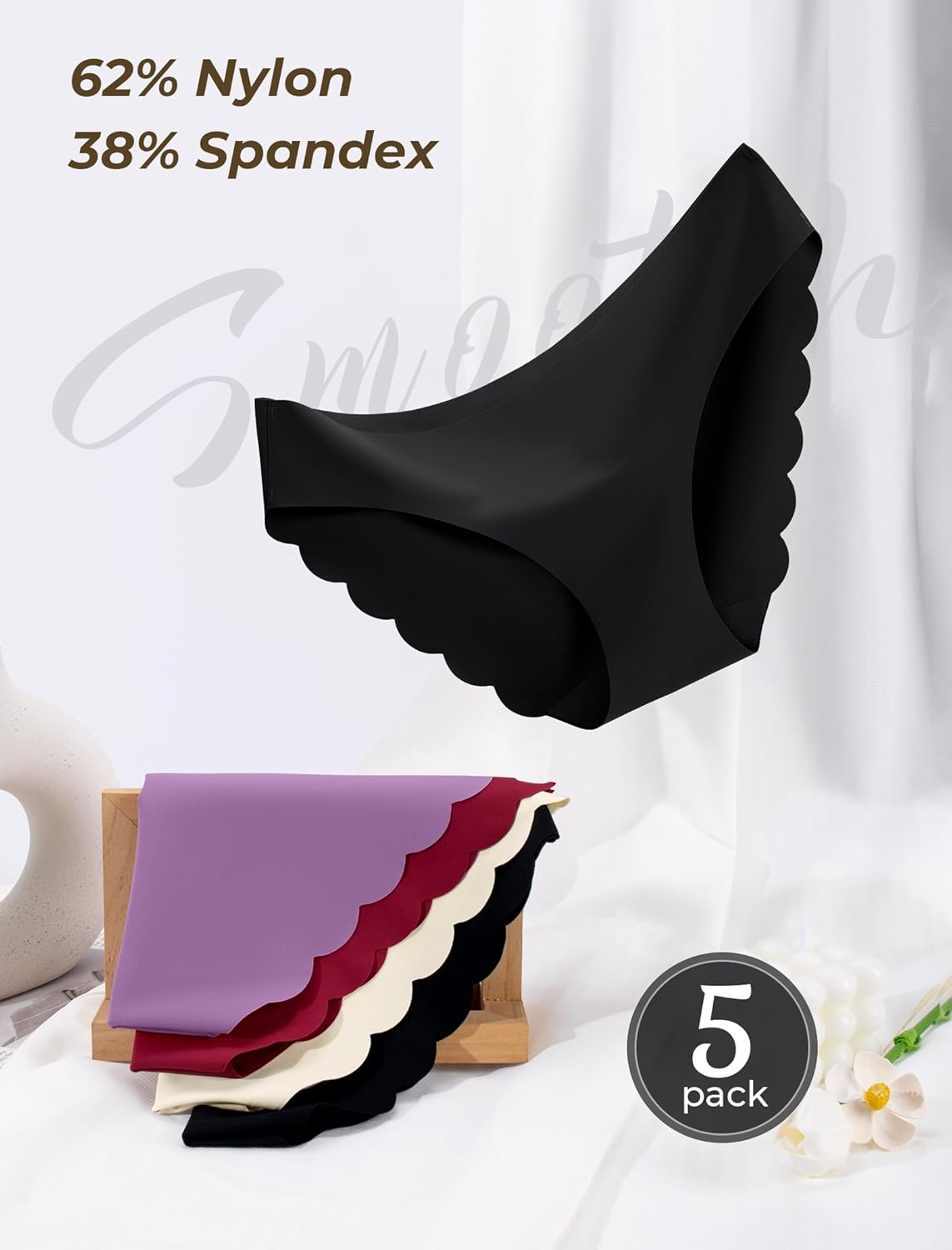 voenxe Seamless Bikini Underwear for Women,No Show Ladies Panties,Invisible Hipster Panty Brief Undies,Low Rise Cheeky,5 Pack - Image 2