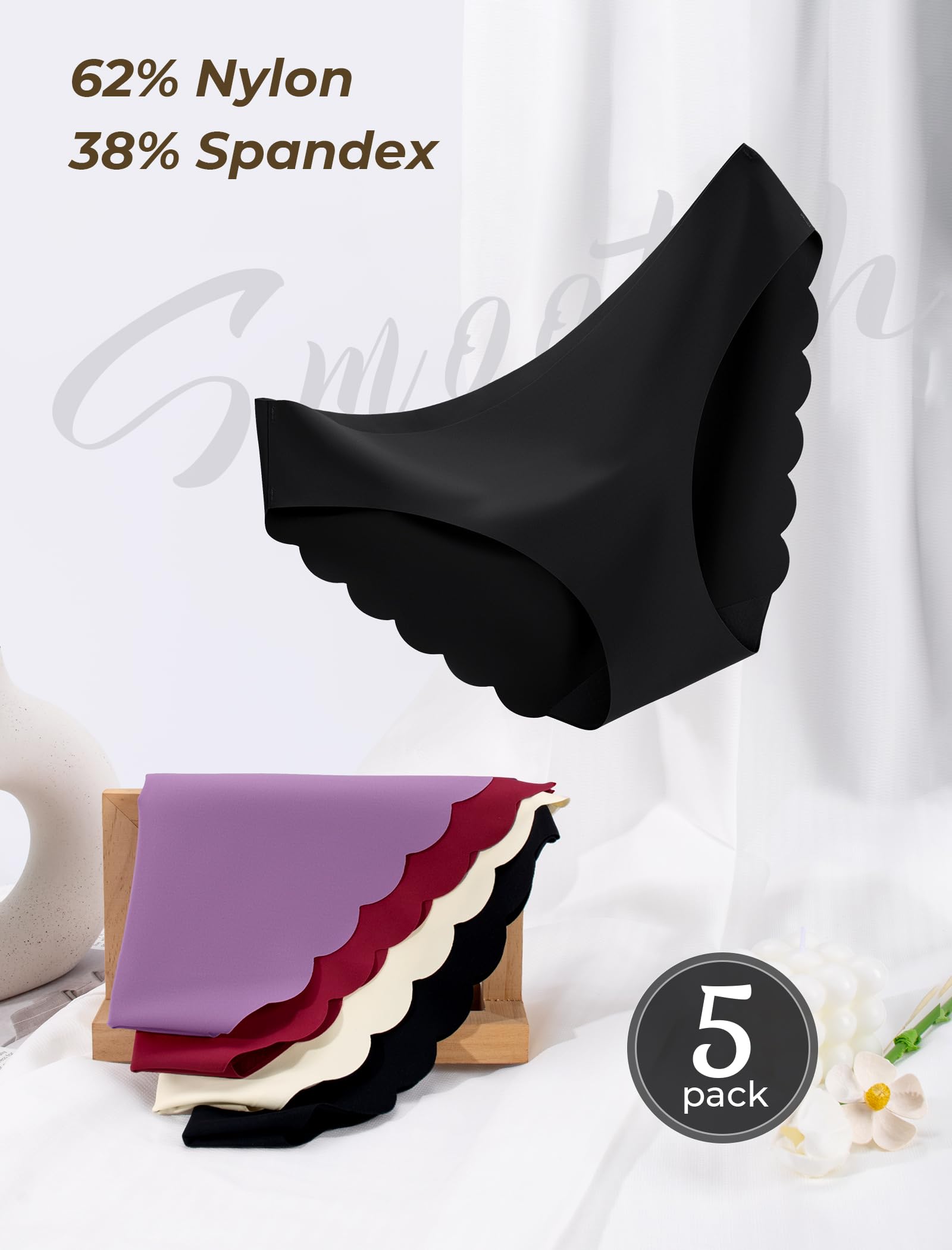 Voenxe Majtki Damskie Bezszwowe,5 Wielopak Seamless Bikini Underwear XS-XXL | Bezszwowych Bielizna dla Kobiet z Niskim Stanem,Women Hipster Panties,Miękka OddychająCe VPL Falowane Brazyliany 5 Pack
