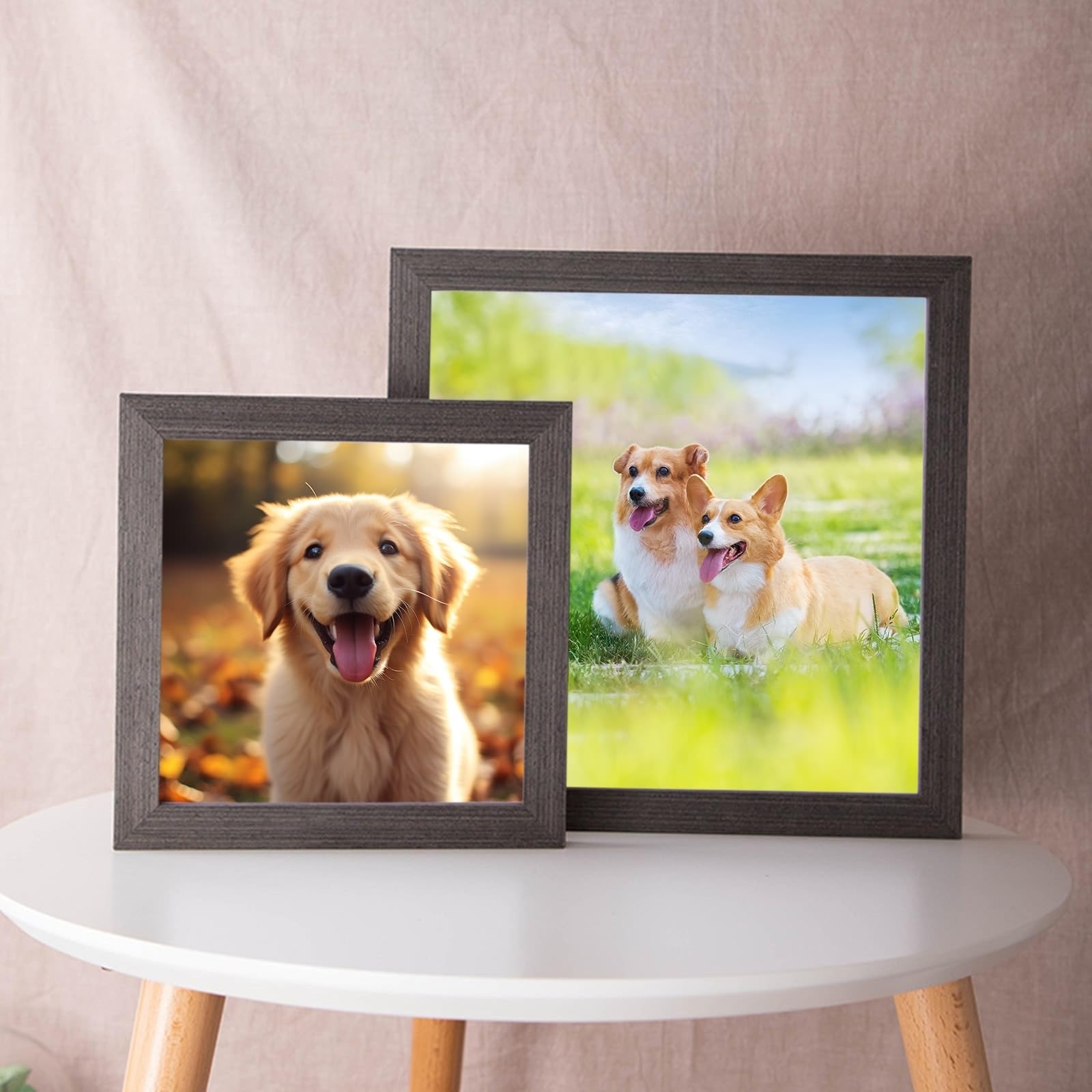 Fotorahmen MDF & Glas, Quadrat Schwarz Bilderrahmen 20.32X20.32cm Tischplatte Picture Frame für Fotos, Bilder, Poster Horizontal & Vertikal Anzeige