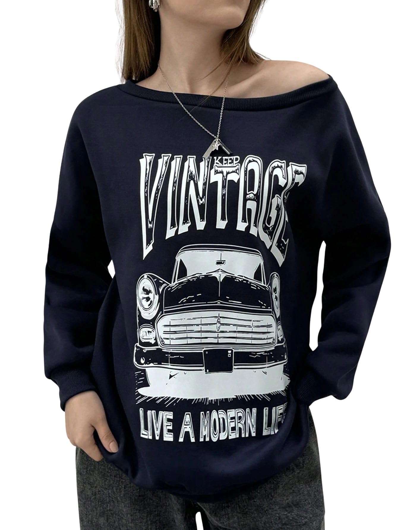 sxv style Women's Casual Car Letter Print Sweatshirt for Autumn Pullover Fall Outfit-picture-24