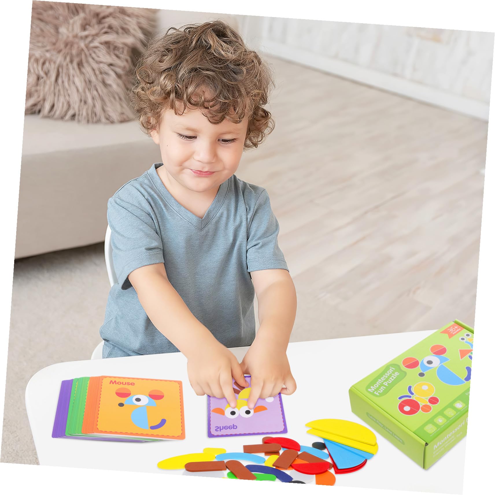 Tablero de Clasificación de Patrones Montessori de Madera Tarjetas Impresas, Formas Geométricas para Aprendizaje Preescolar